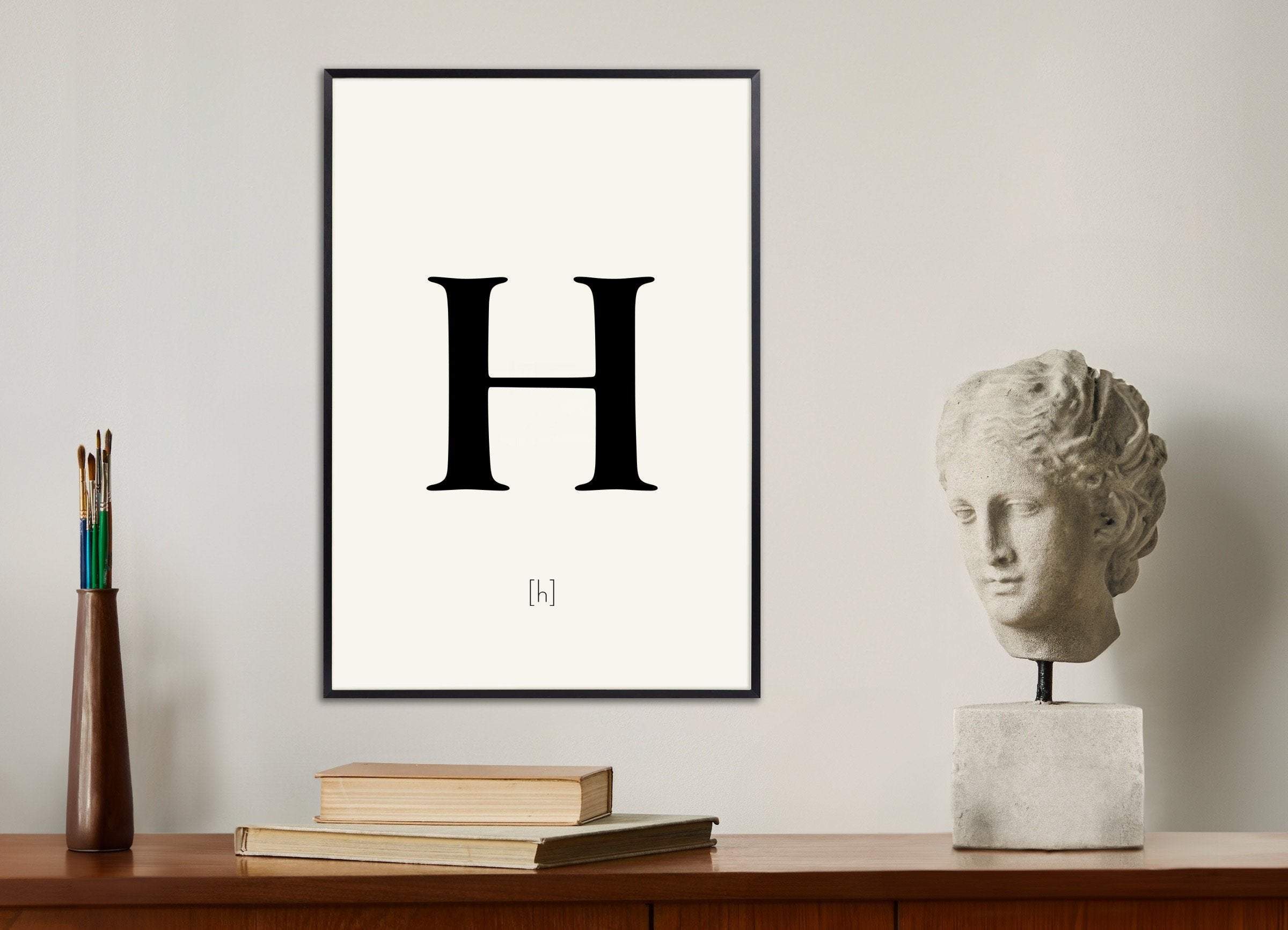 Poster of Letter H, with metal frame