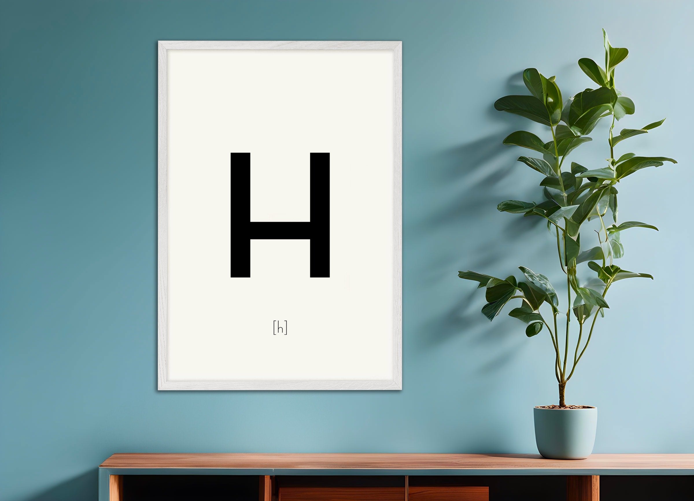 Poster of Letter H, with white wooden frame