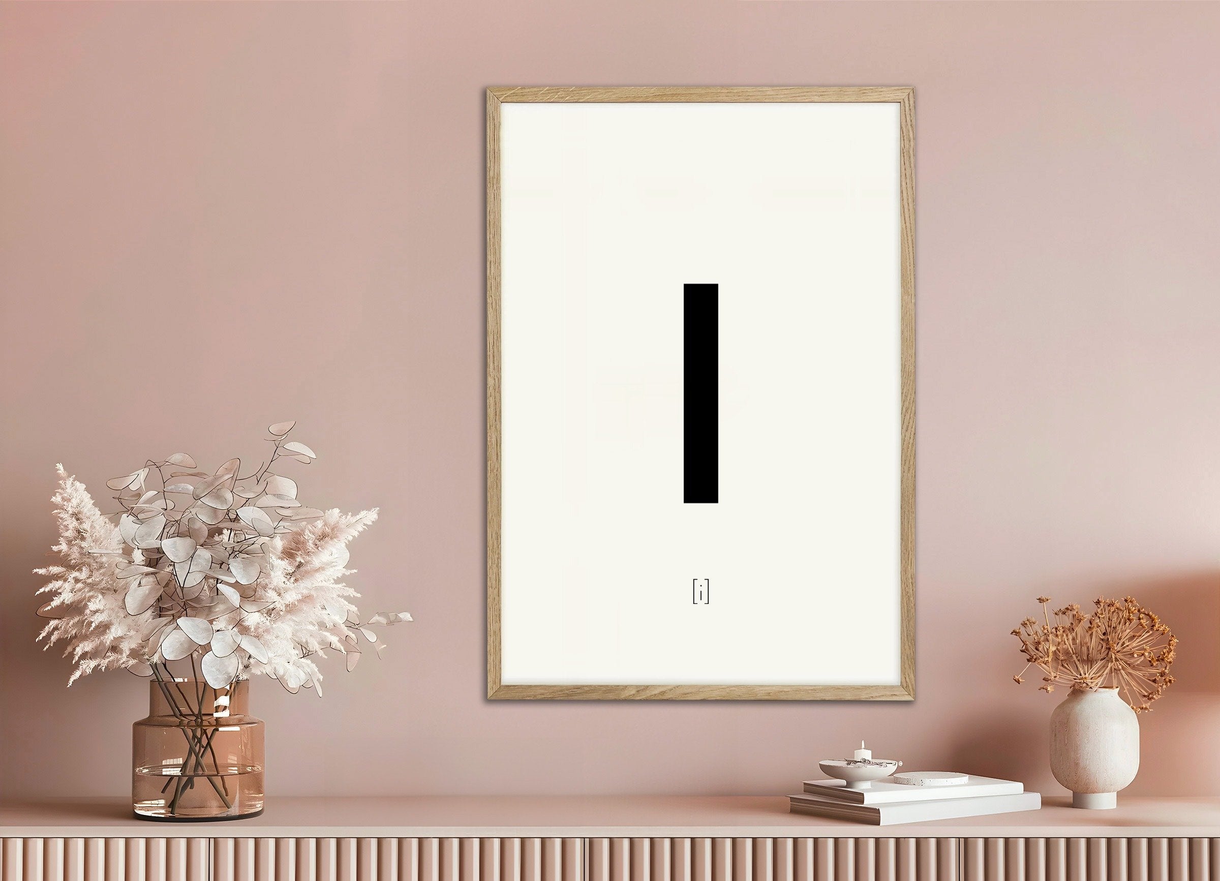 Poster of Letter I, with natural wooden frame