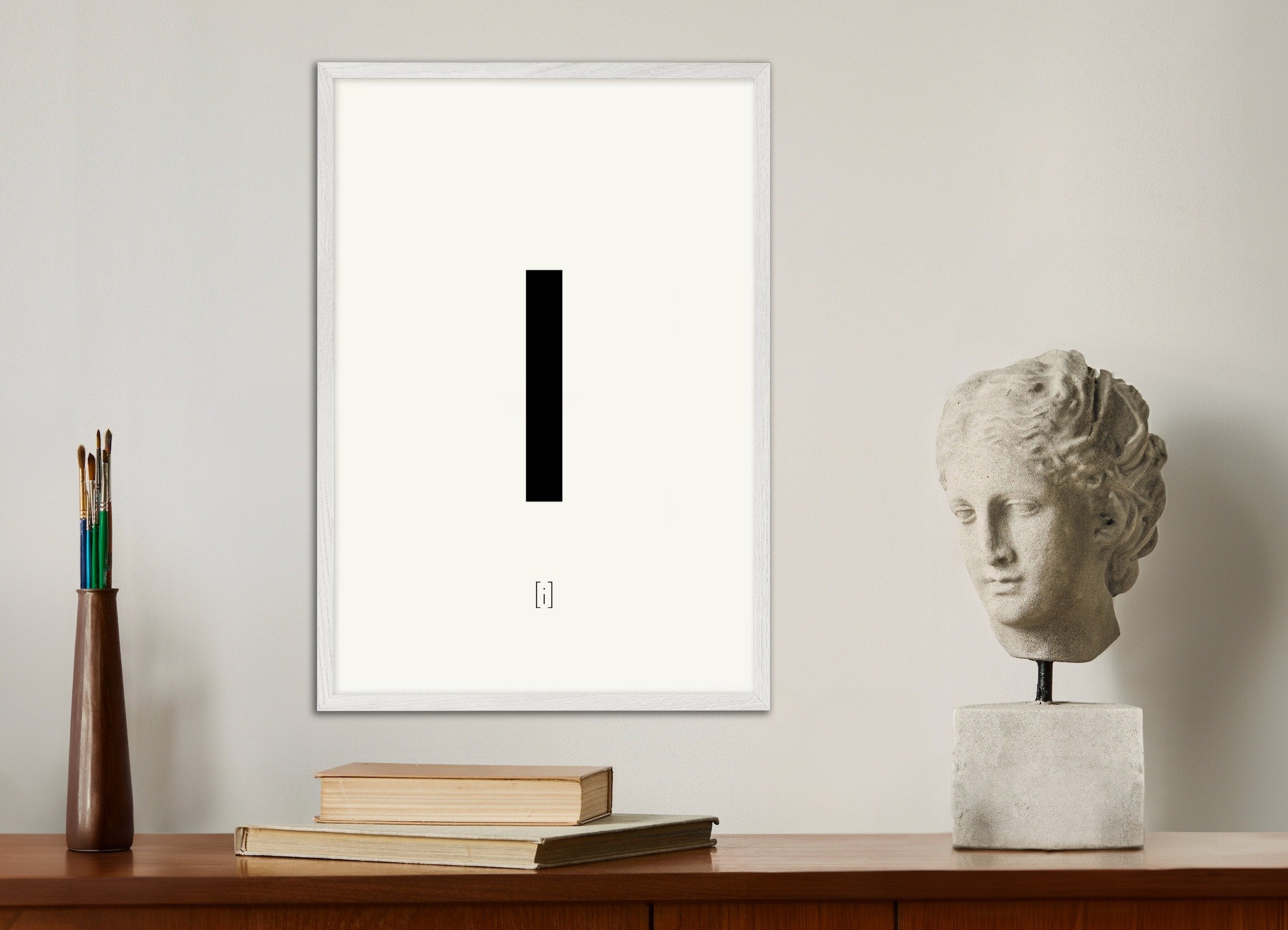 Poster of Letter I, with white wooden frame