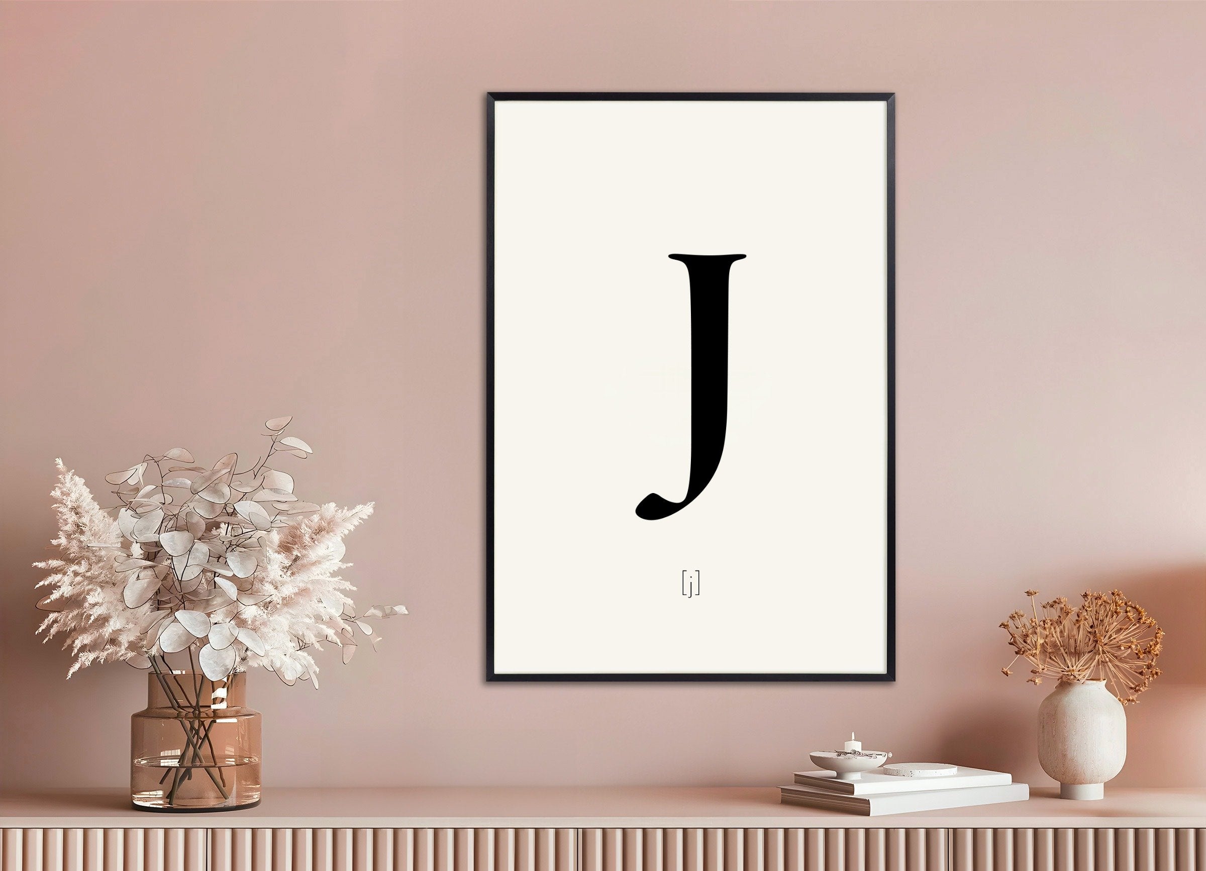 Poster of Letter J, with metal frame