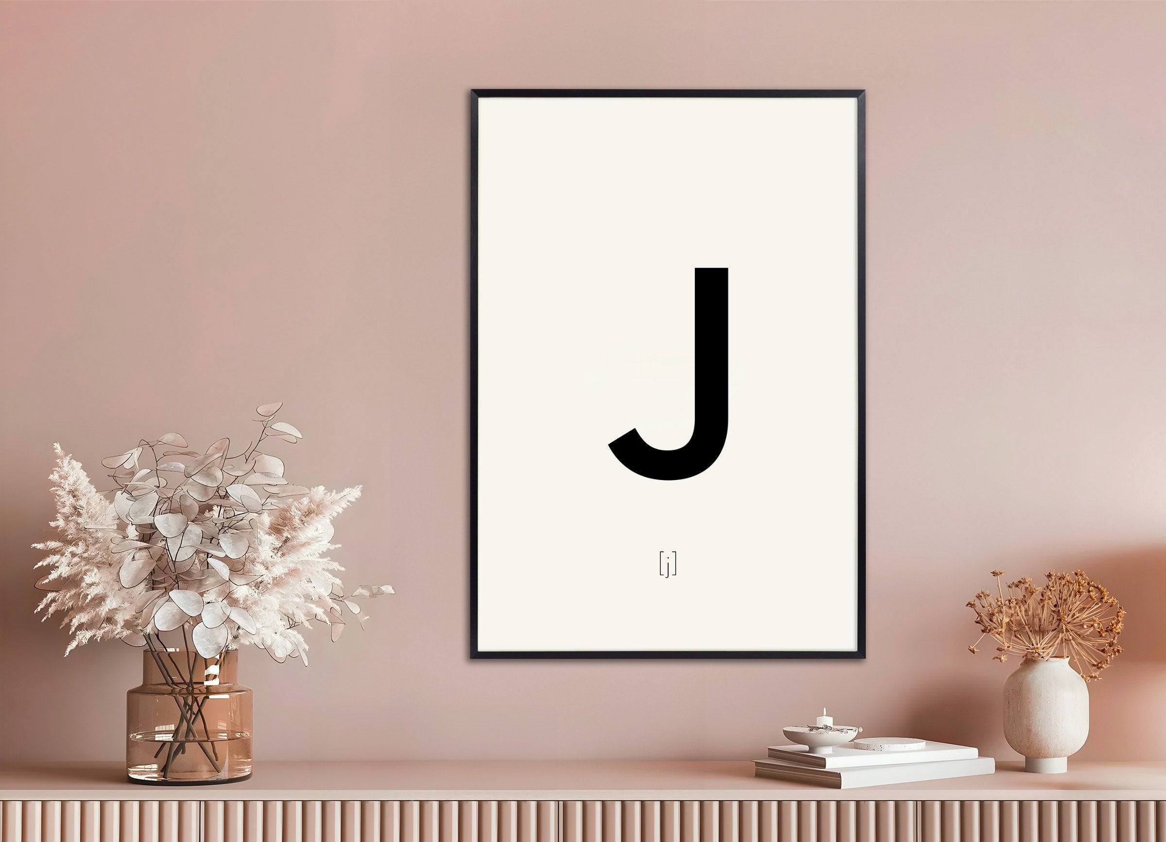 Poster of Letter J, with metal frame