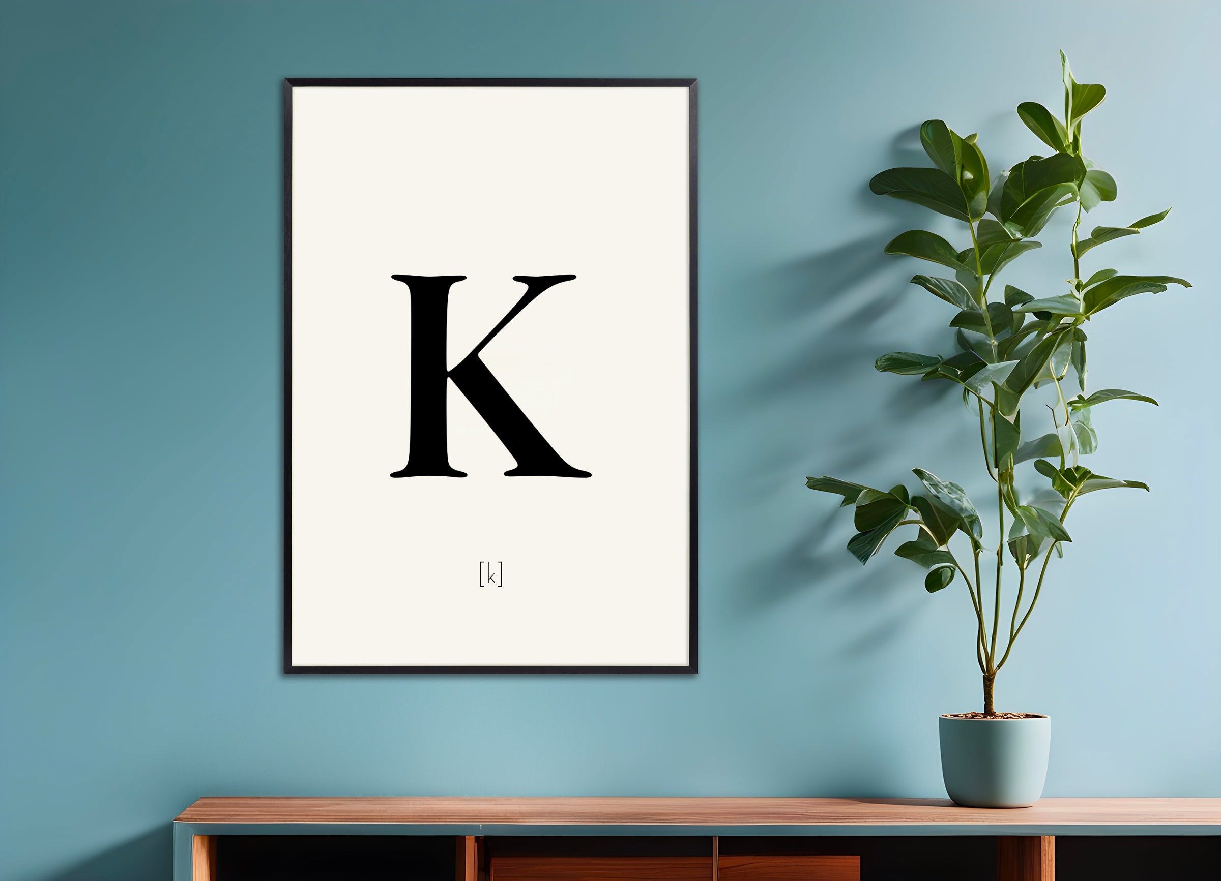 Poster of Letter K, with metal frame