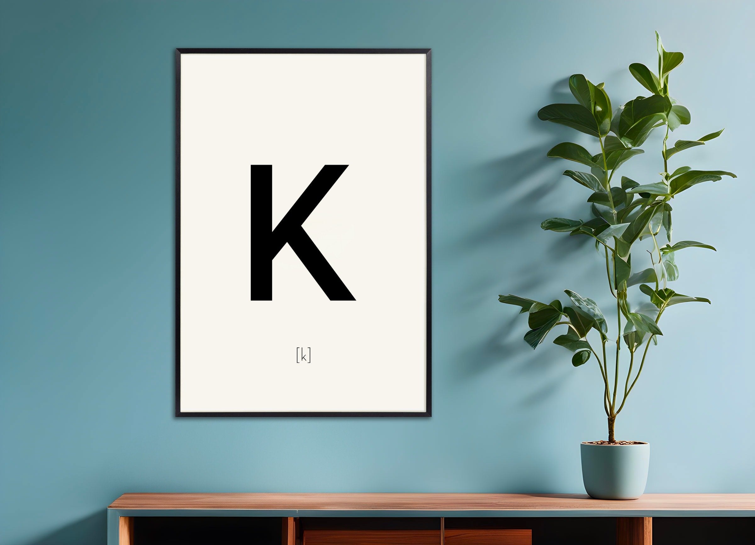 Poster of Letter K, with metal frame