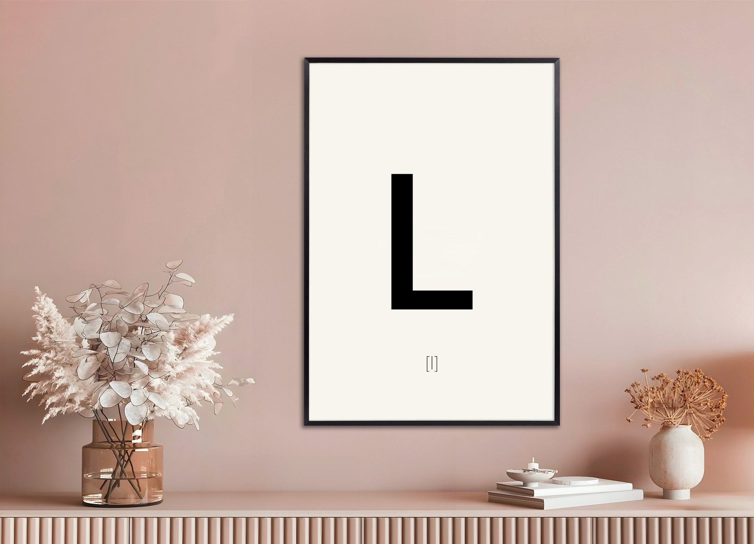 Poster of Letter L, with metal frame