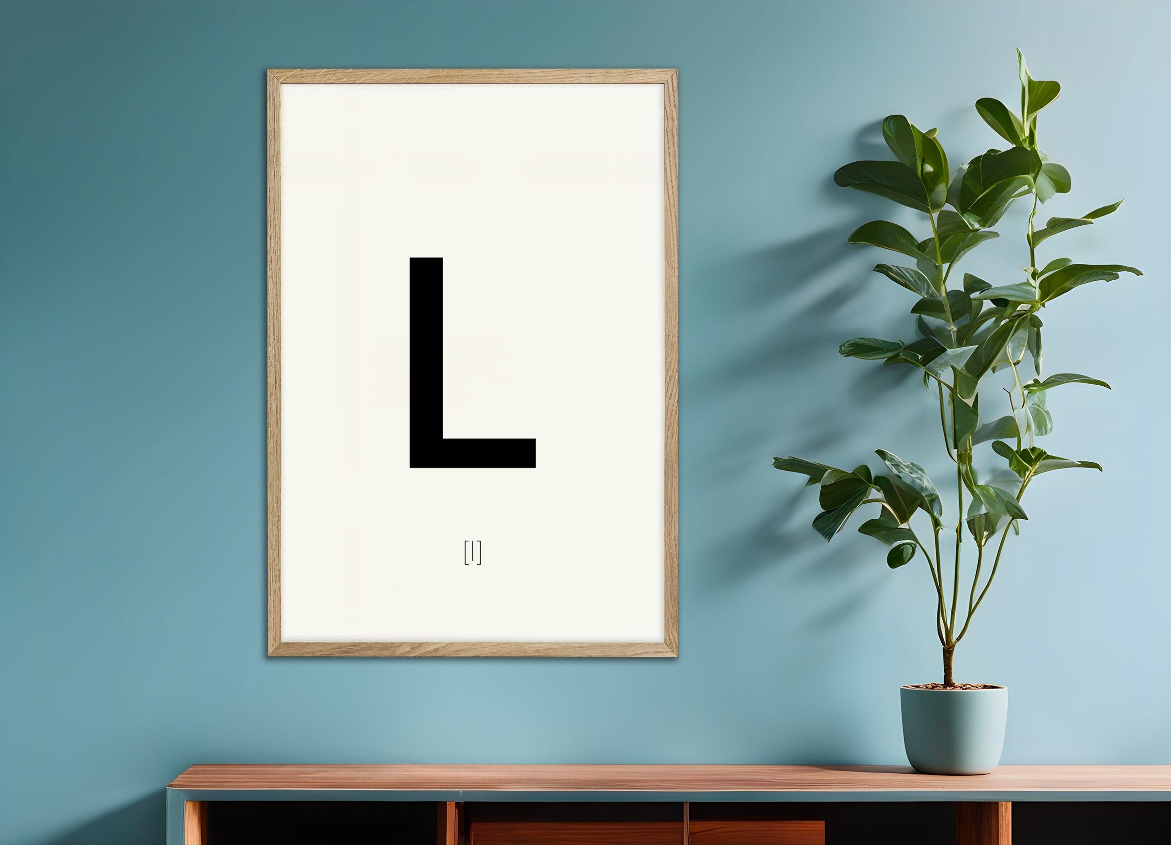 Poster of Letter L, with natural wooden frame