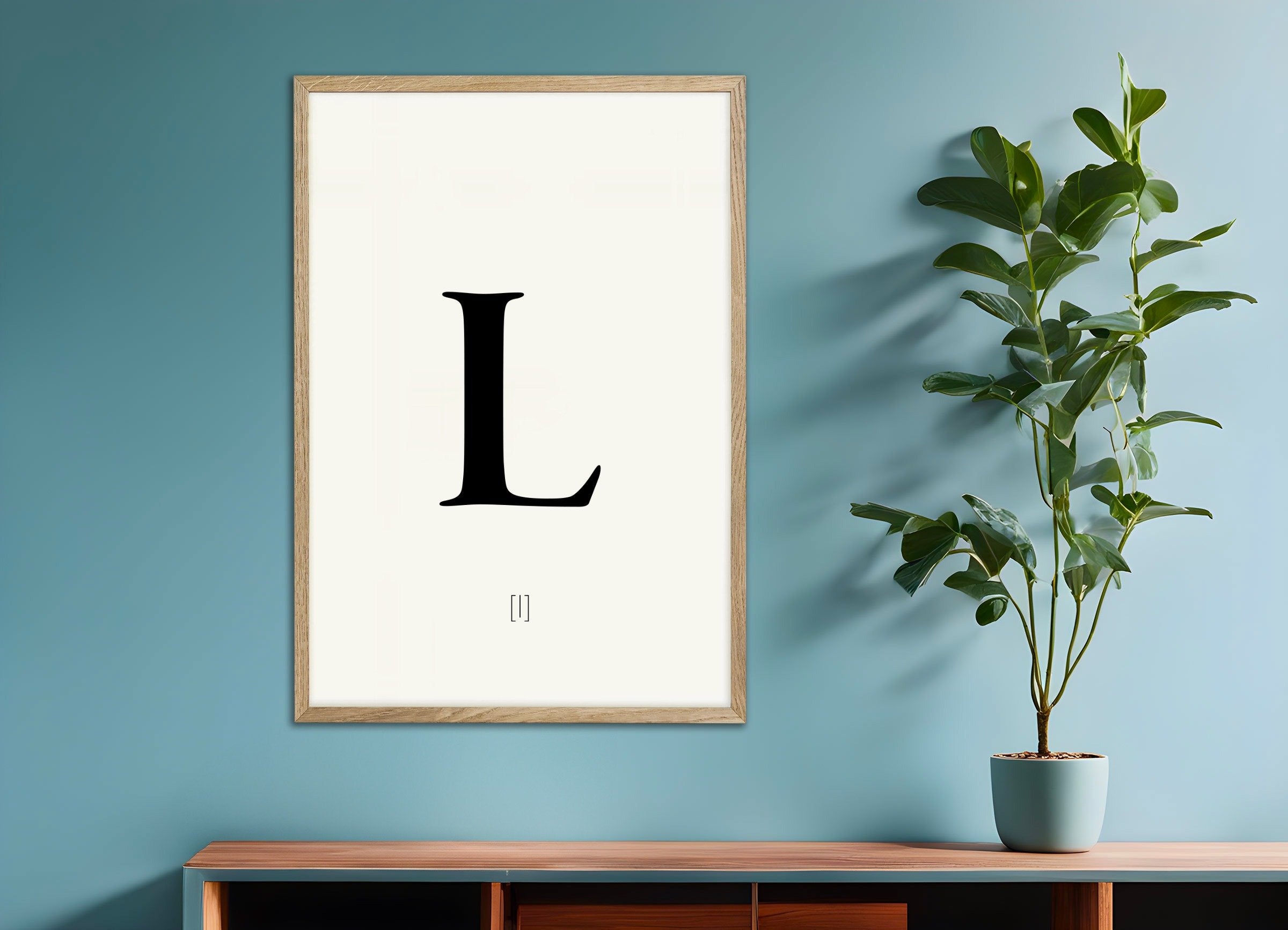 Poster of Letter L, with natural wooden frame