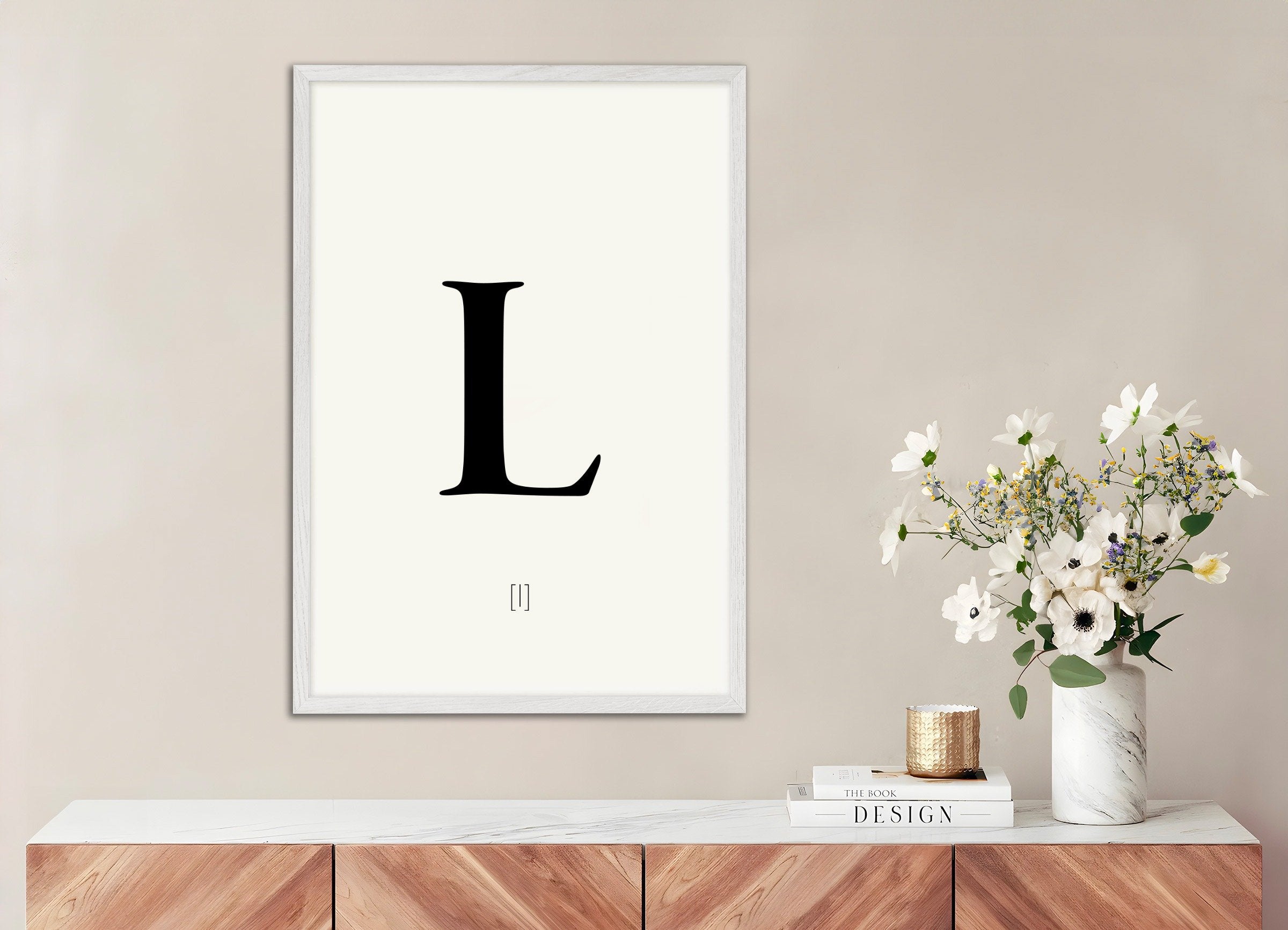 Poster of Letter L, with white wooden frame