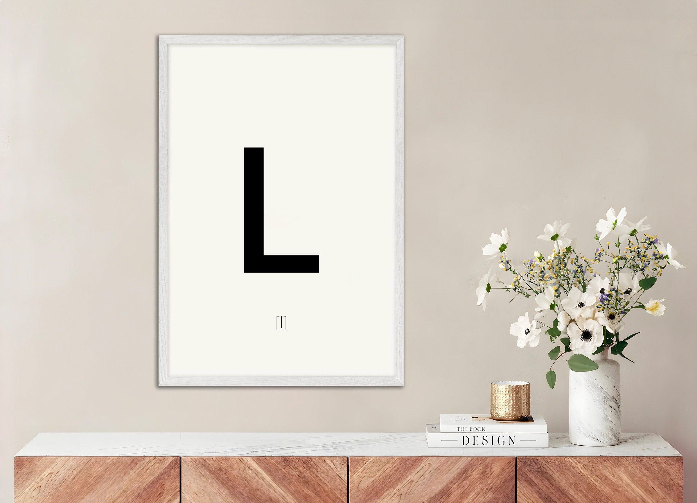 Poster of Letter L, with white wooden frame