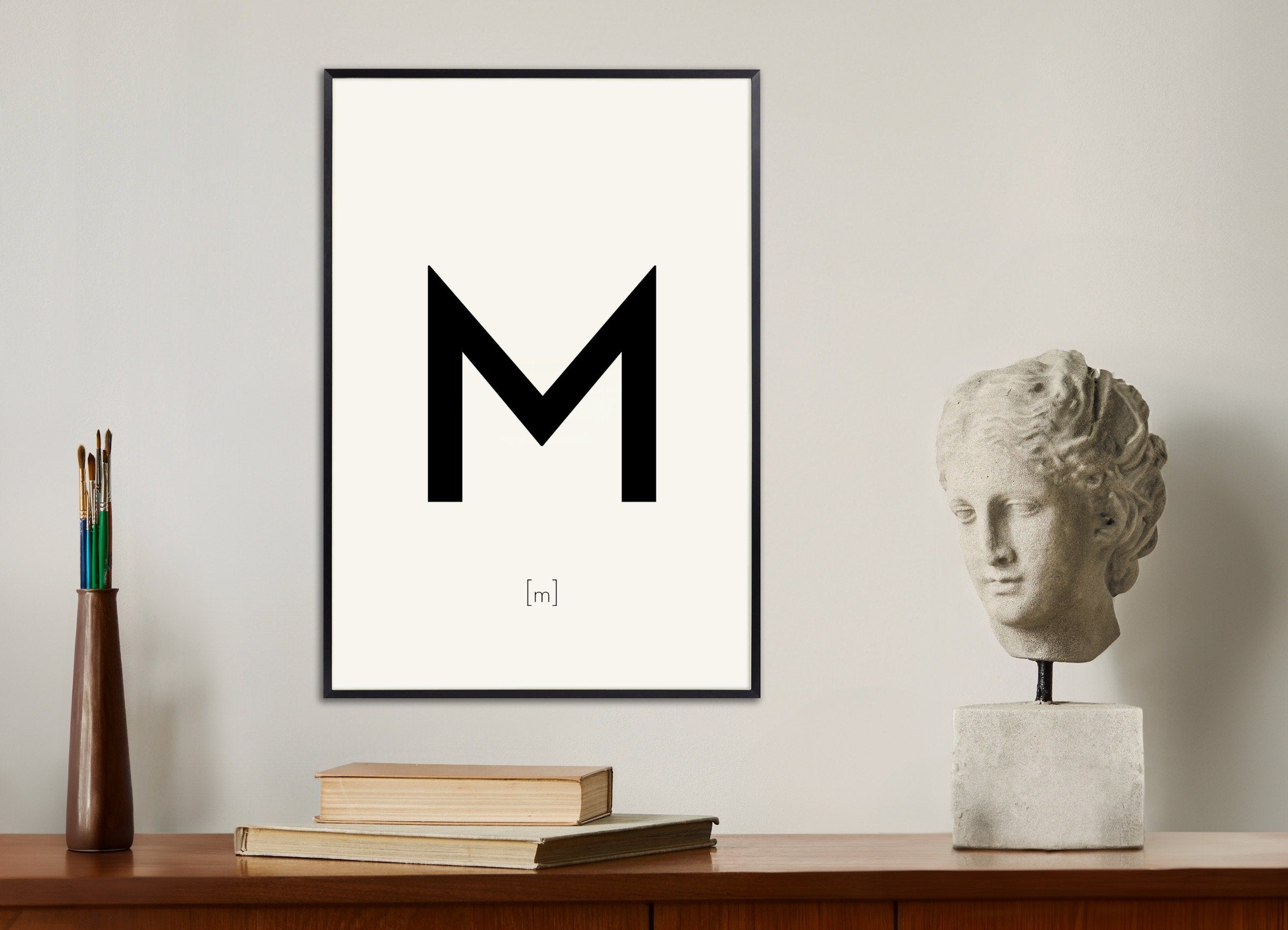 Poster of Letter M, with metal frame