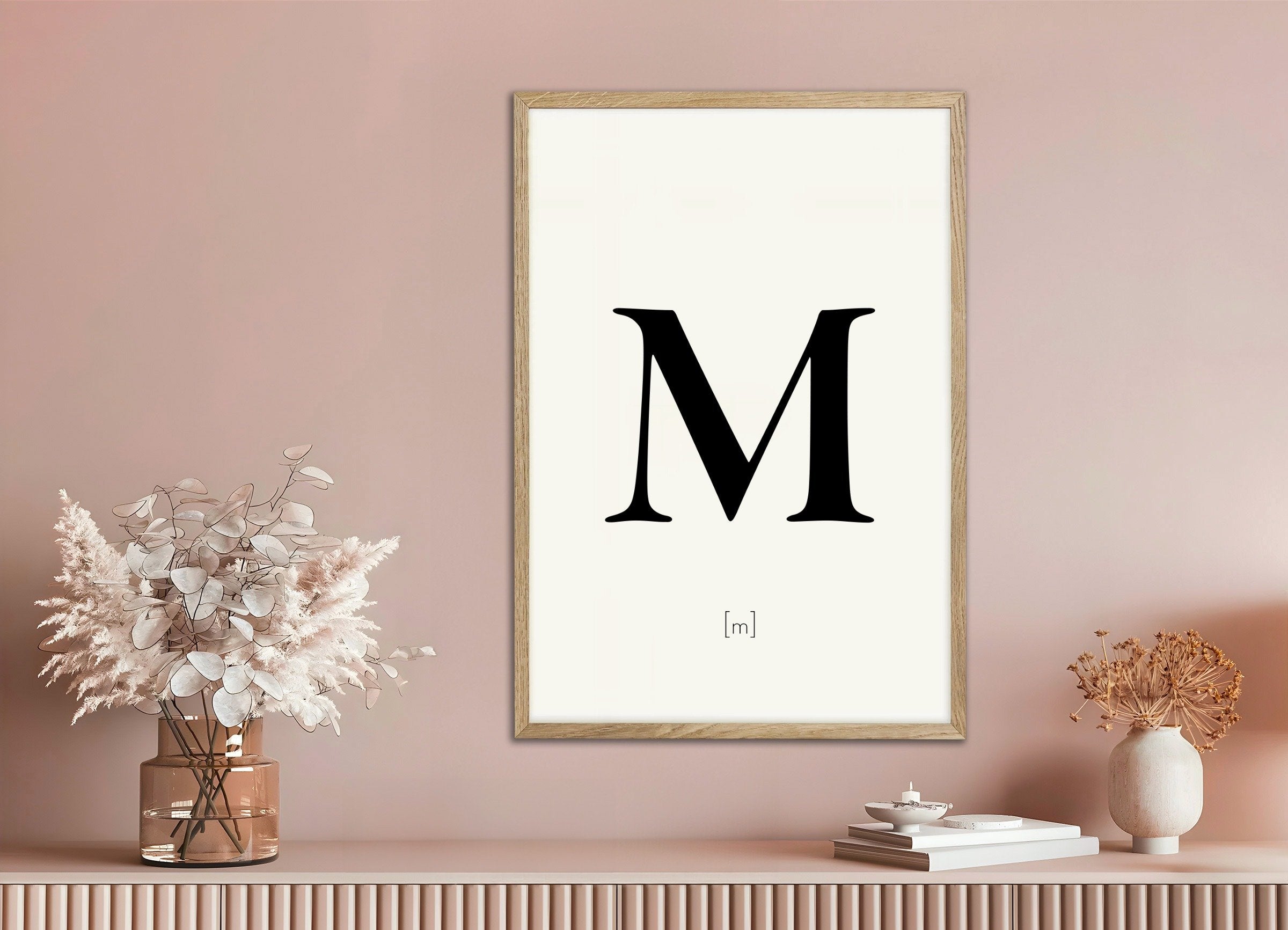 Poster of Letter M, with natural wooden frame