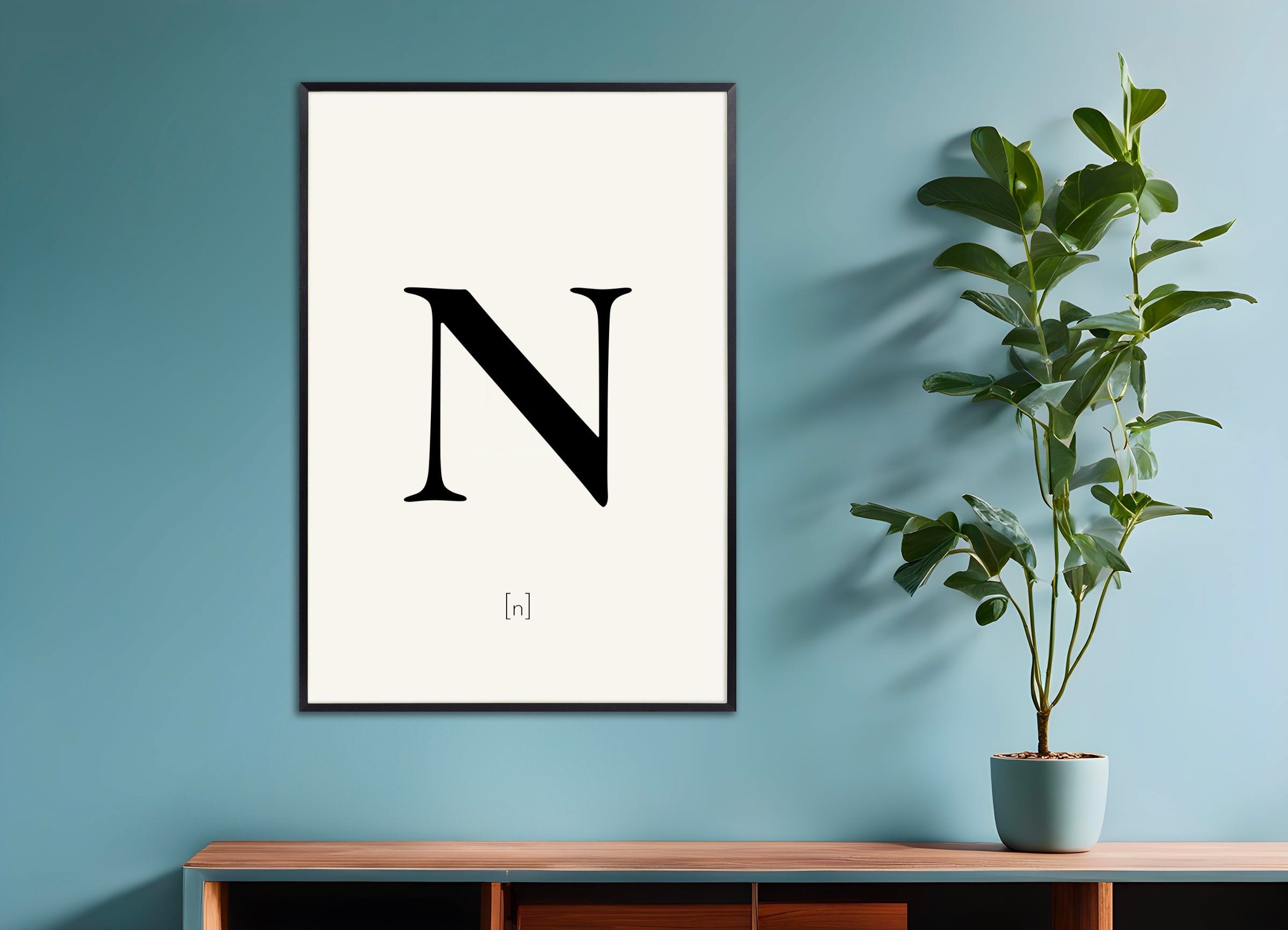 Poster of Letter N, with metal frame