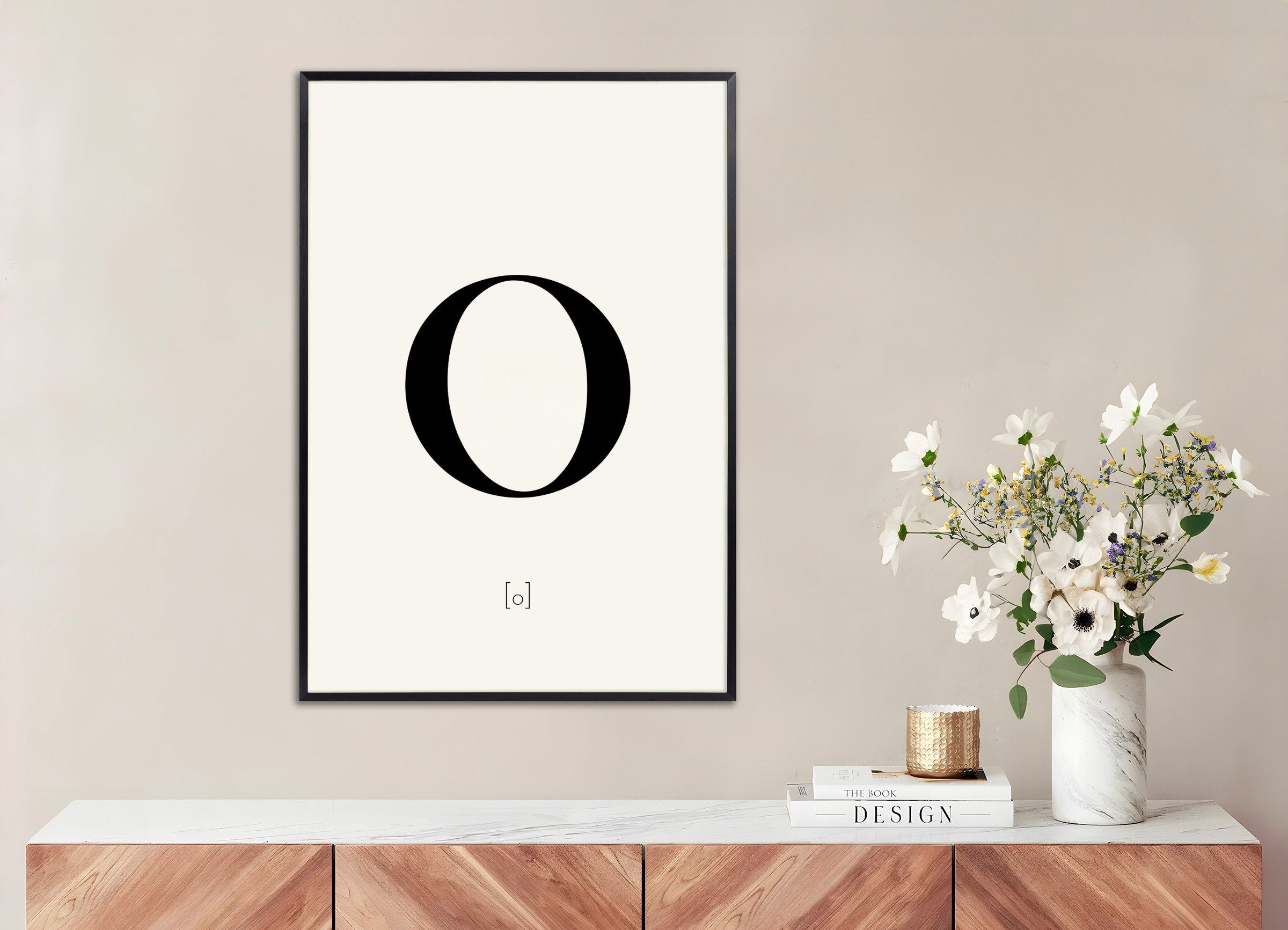 Poster of Letter O, with metal frame