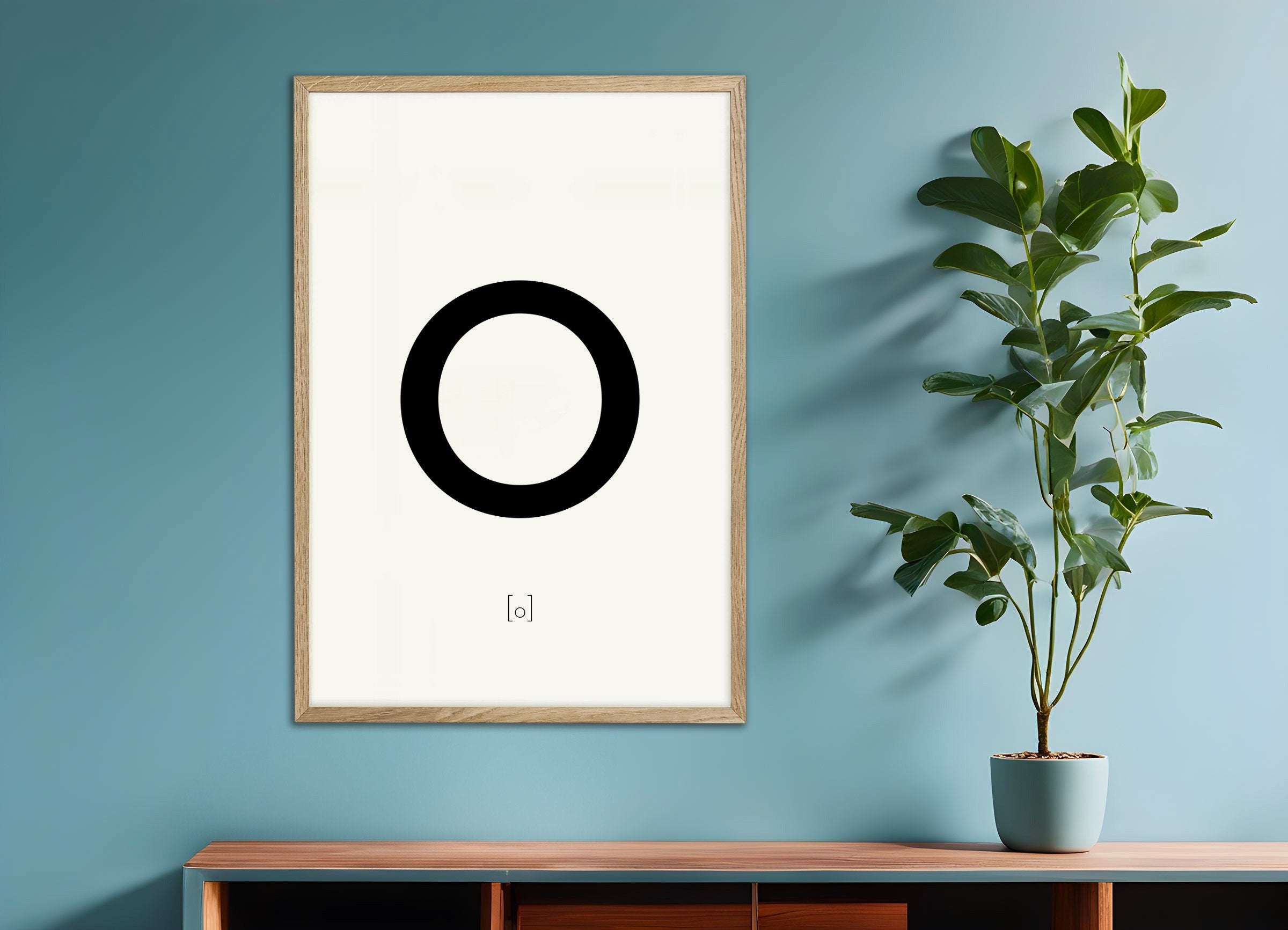 Poster of Letter O, with natural wooden frame