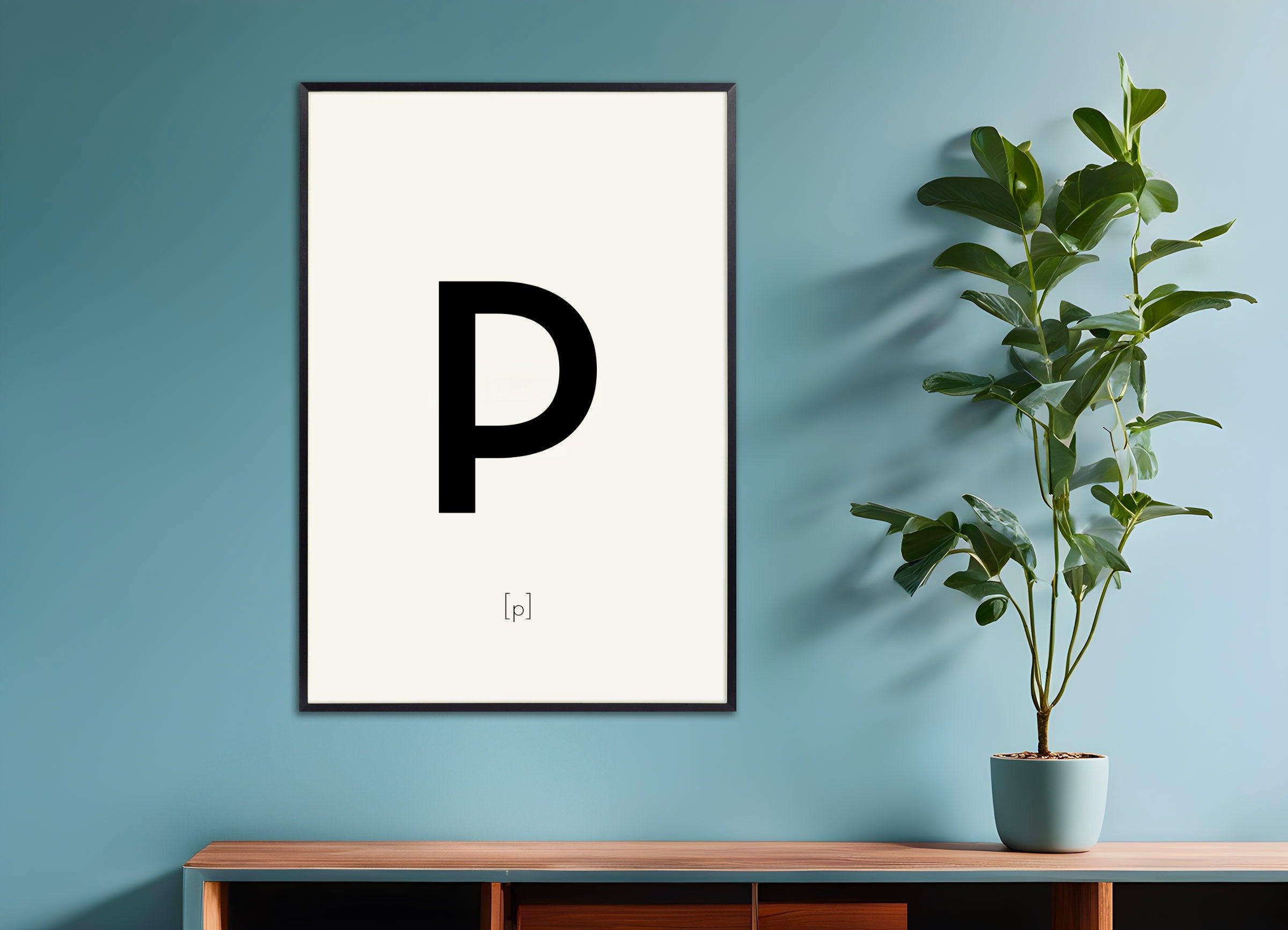 Poster of Letter P, with metal frame