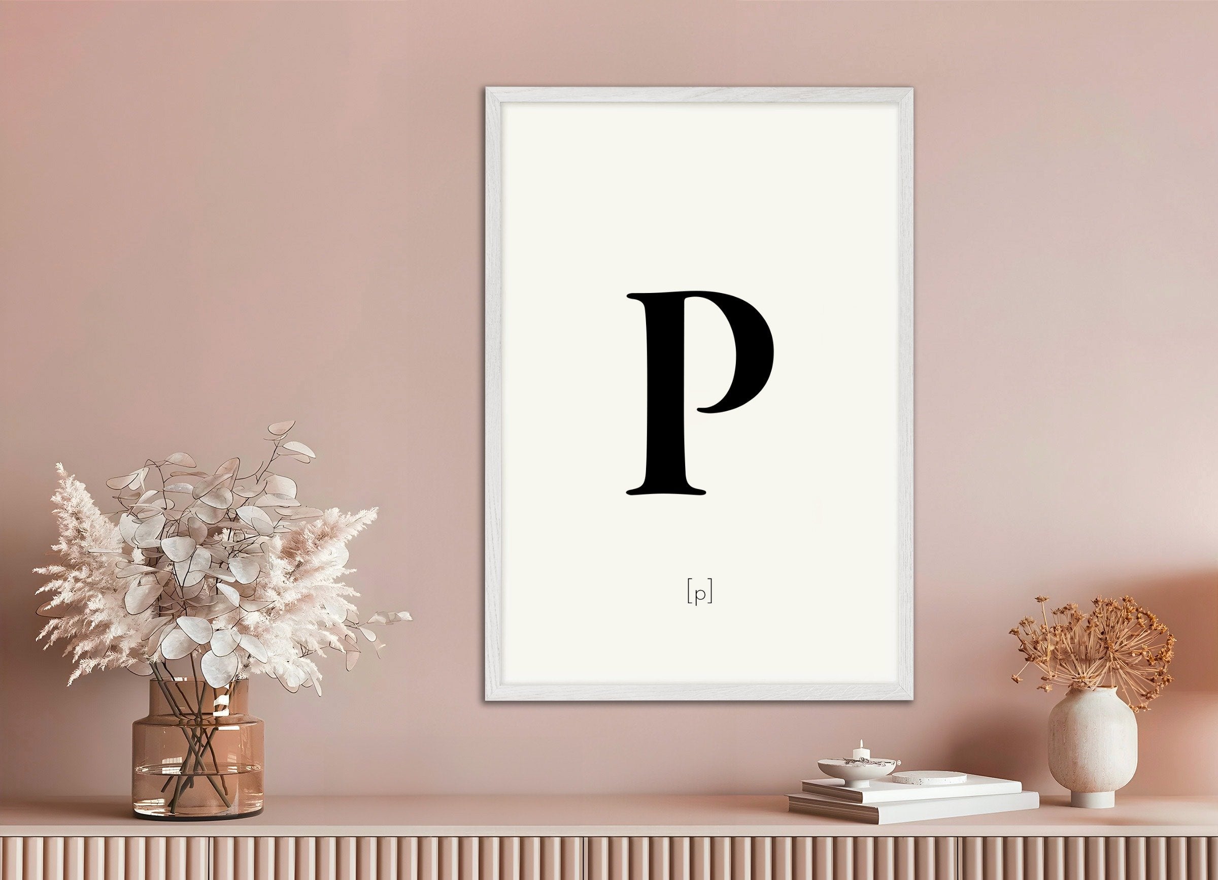 Poster of Letter P, with white wooden frame