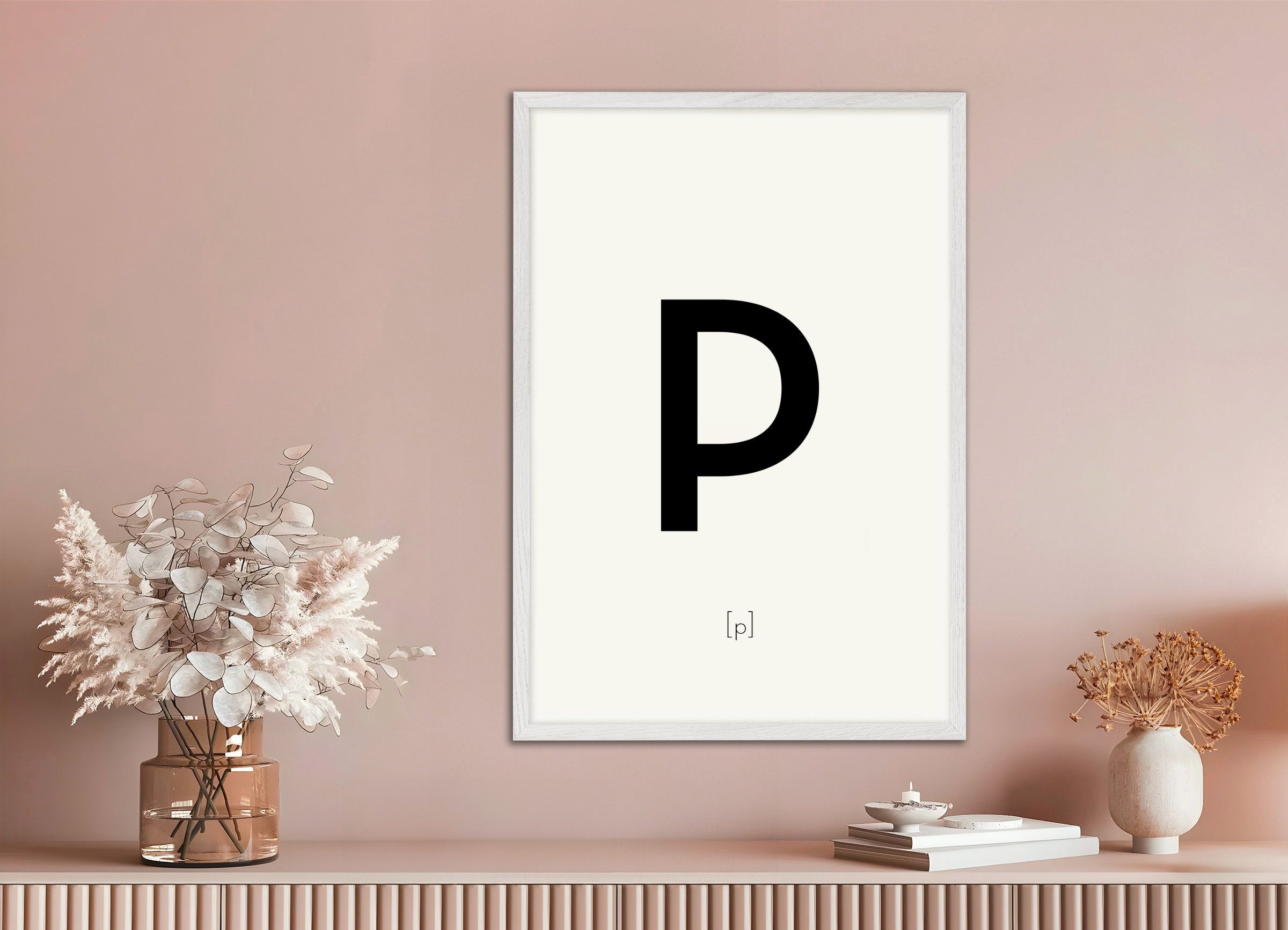 Poster of Letter P, with white wooden frame