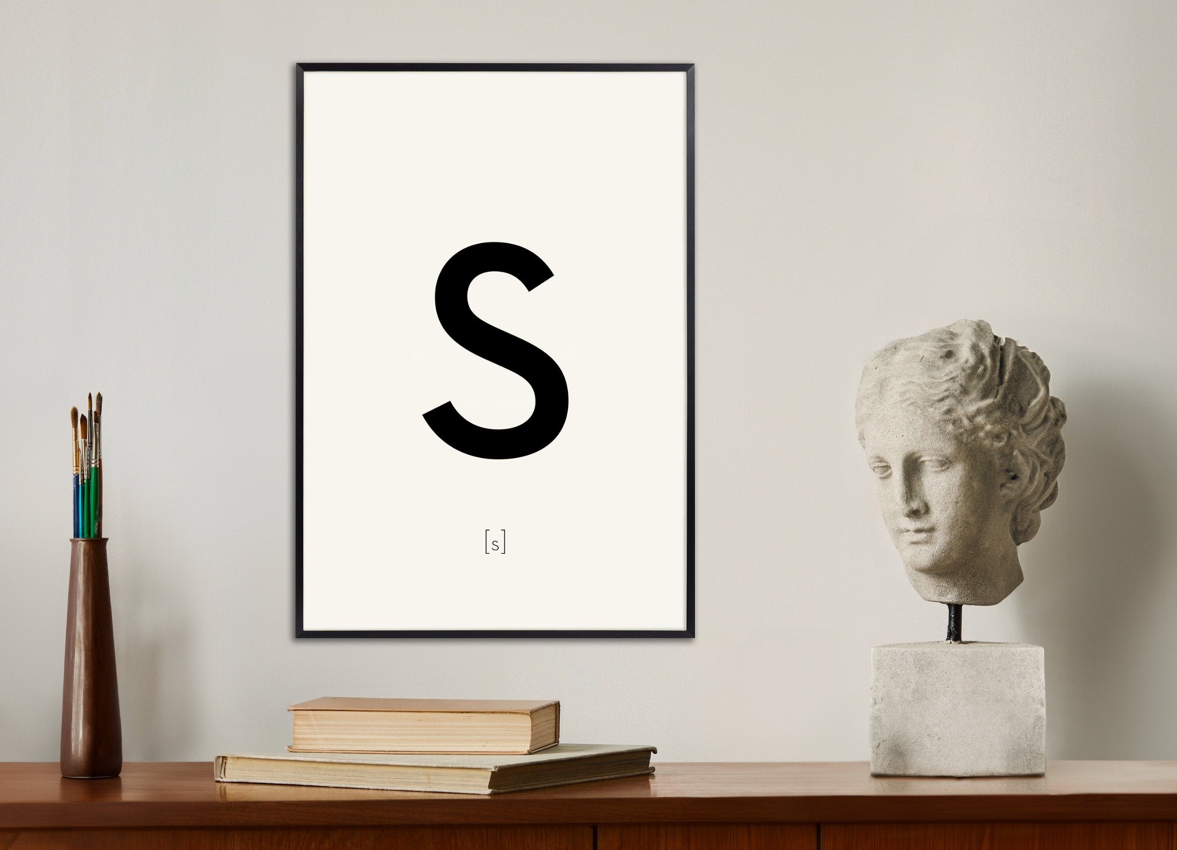 Poster of Letter S, with metal frame