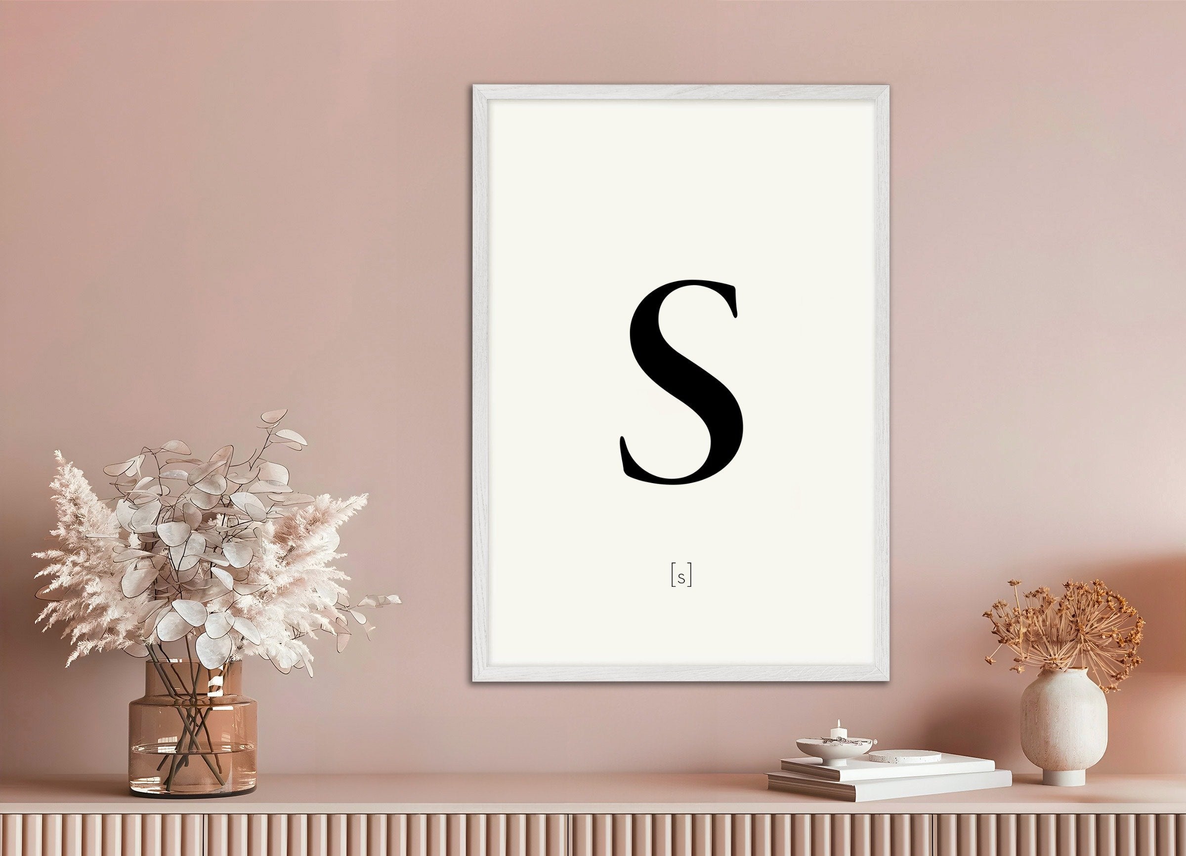 Poster of Letter S, with white wooden frame