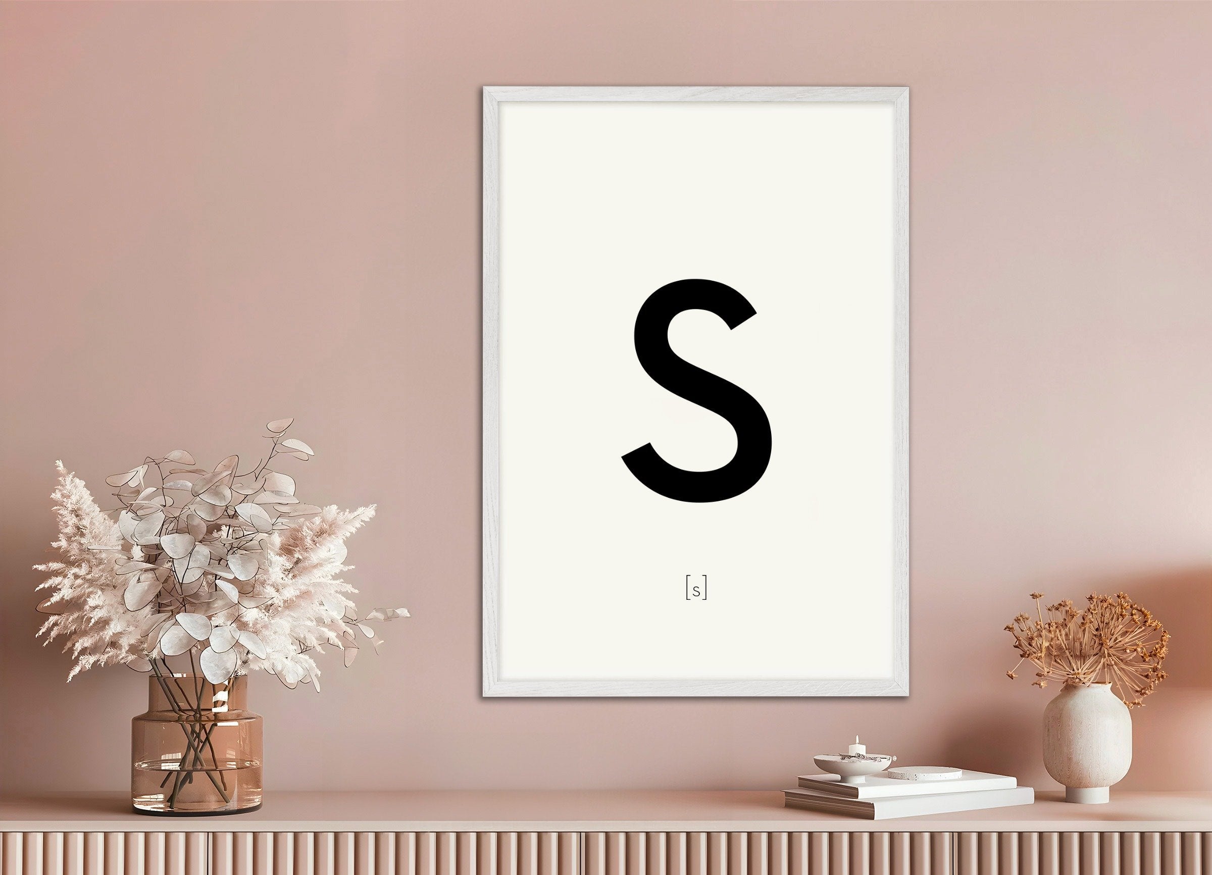 Poster of Letter S, with white wooden frame