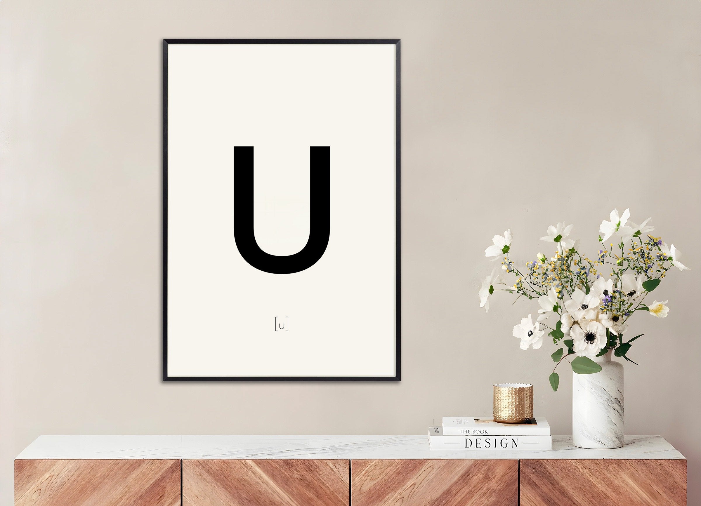 Poster of Letter U, with metal frame