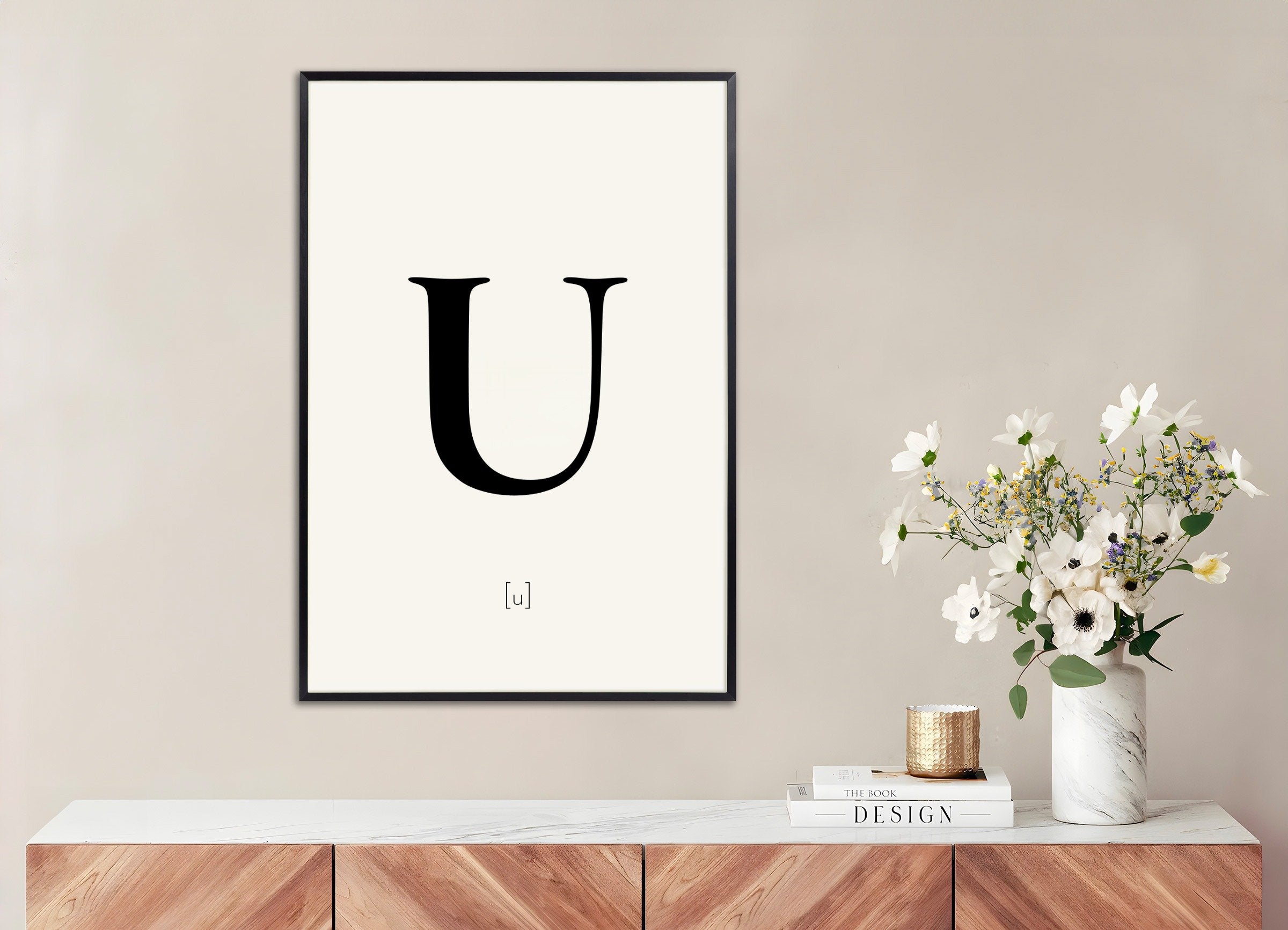 Poster of Letter U, with metal frame