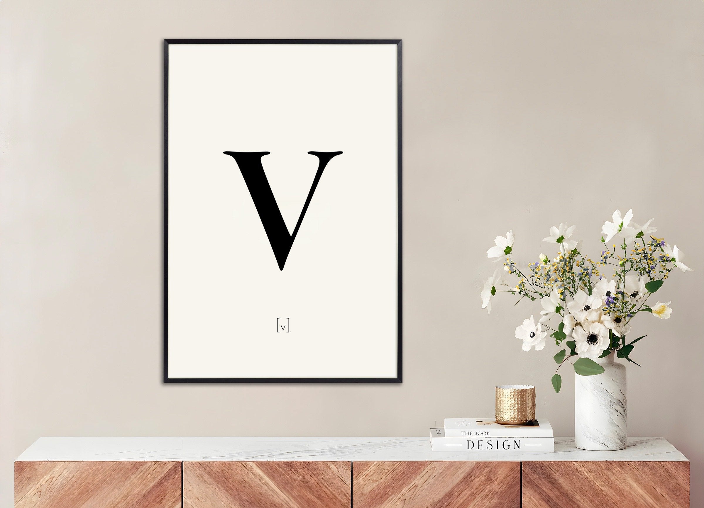 Poster of Letter V, with metal frame