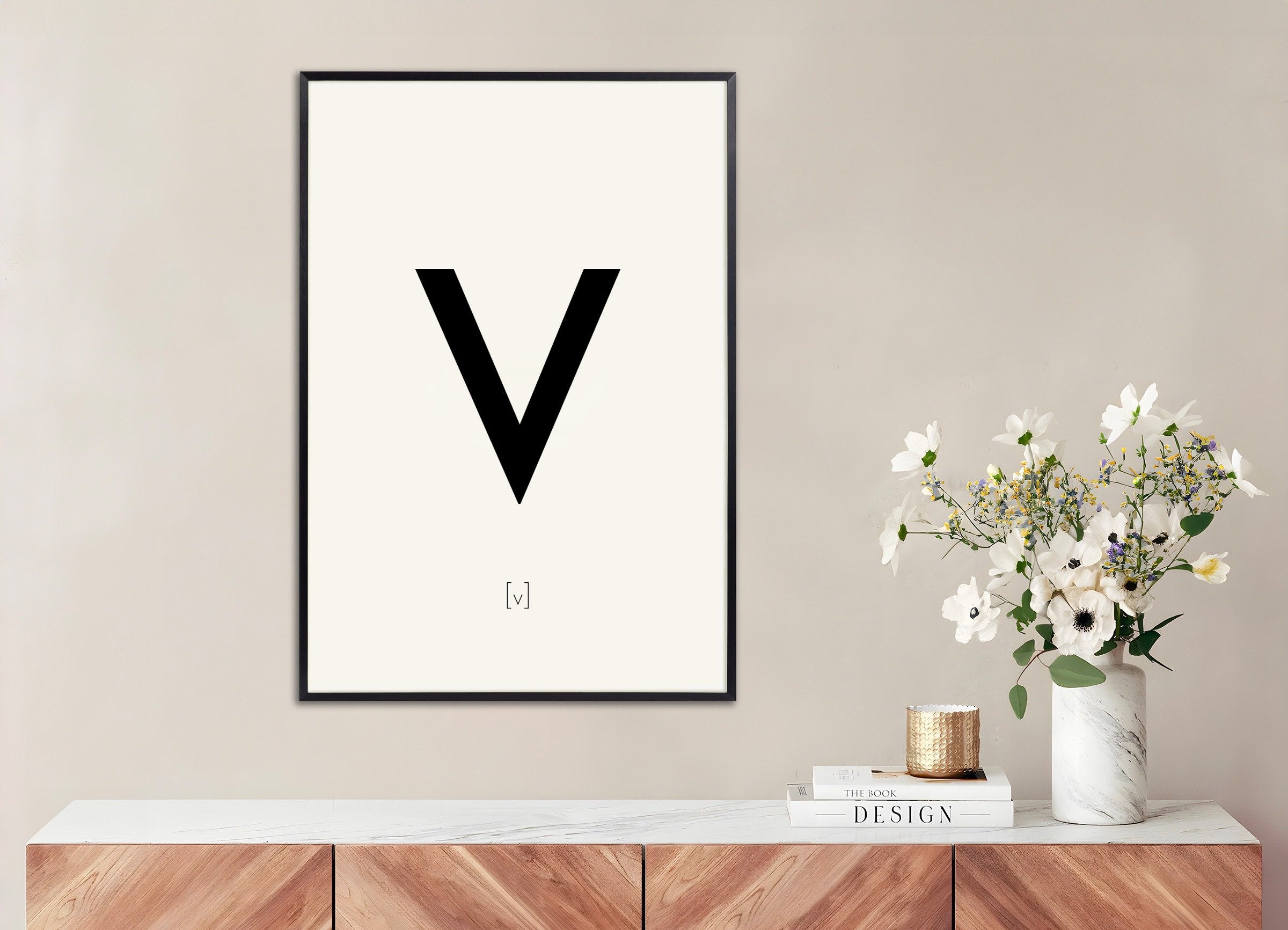 Poster of Letter V, with metal frame