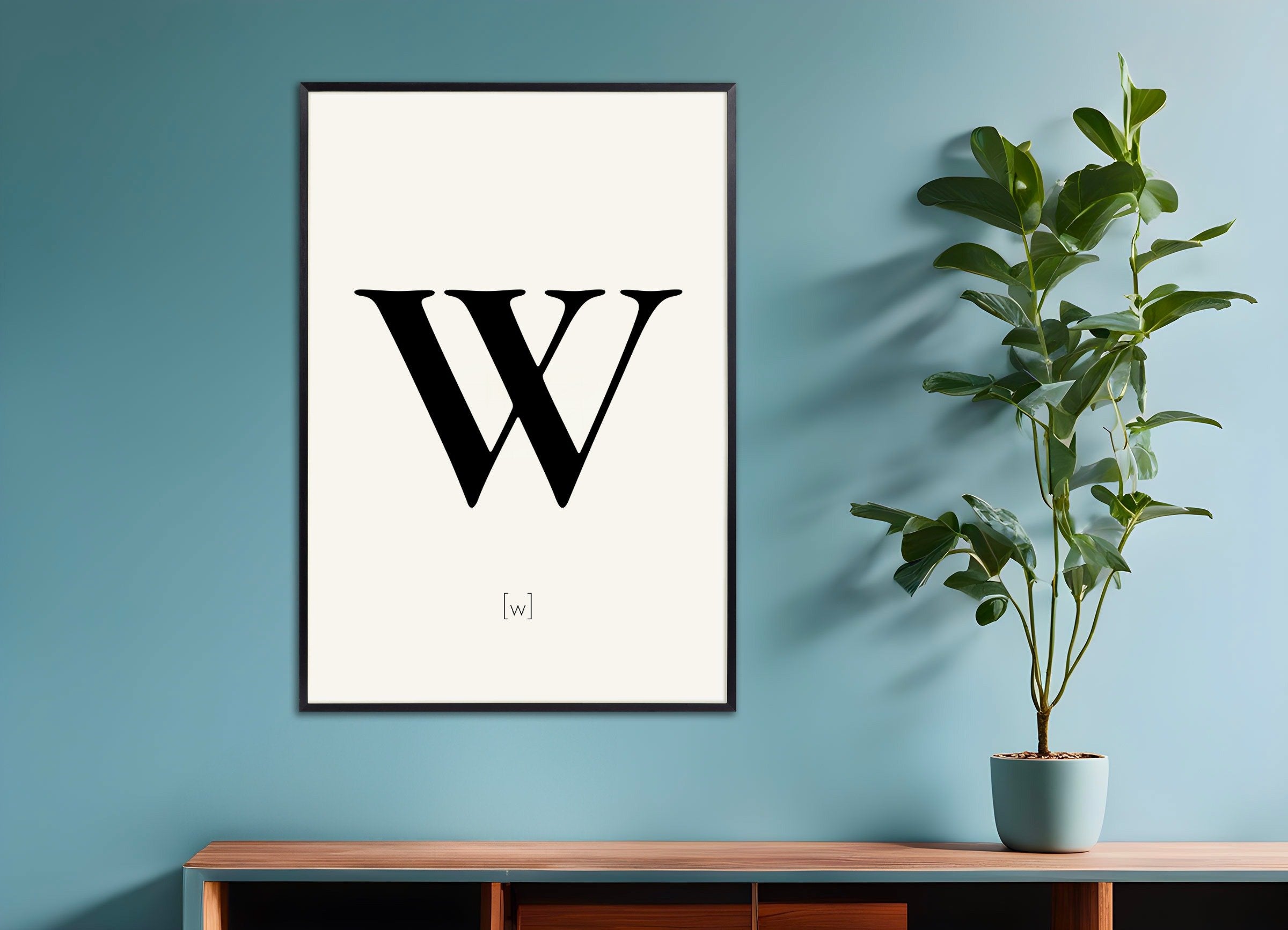 Poster of Letter W, with metal frame