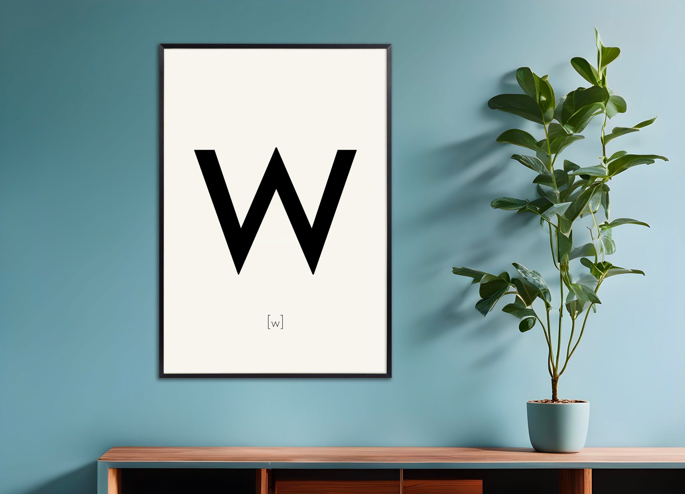 Poster of Letter W, with metal frame