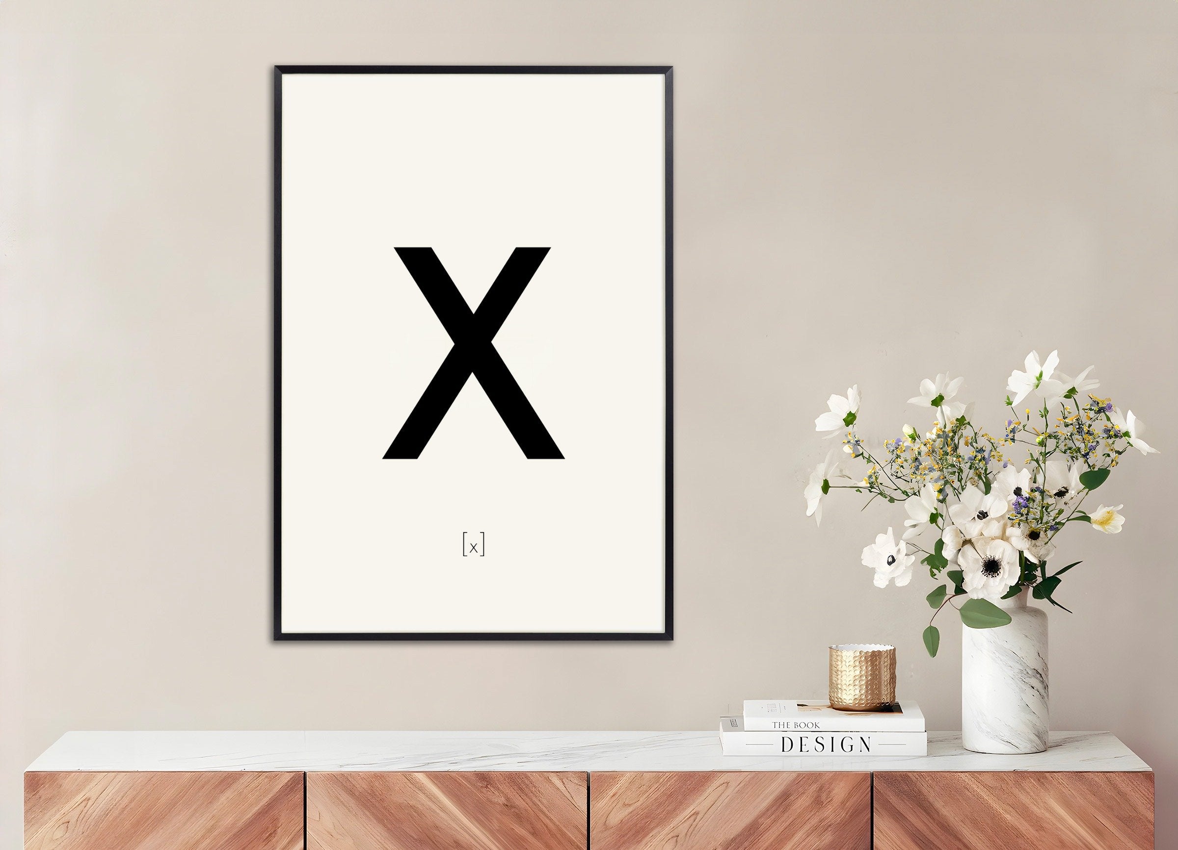 Poster of Letter X, with metal frame