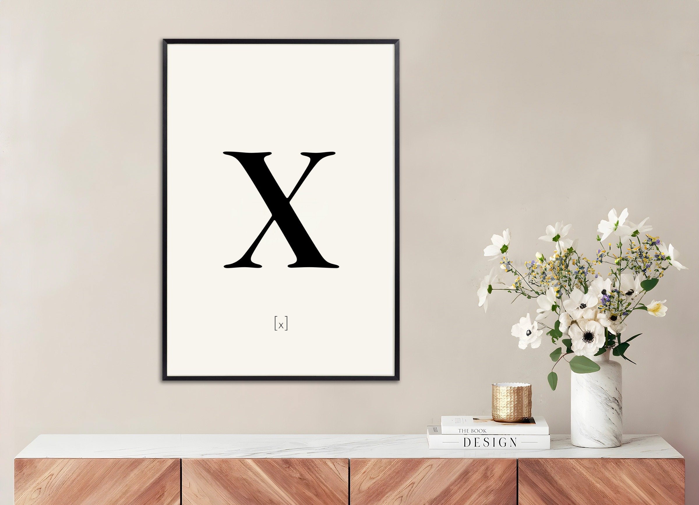 Poster of Letter X, with metal frame