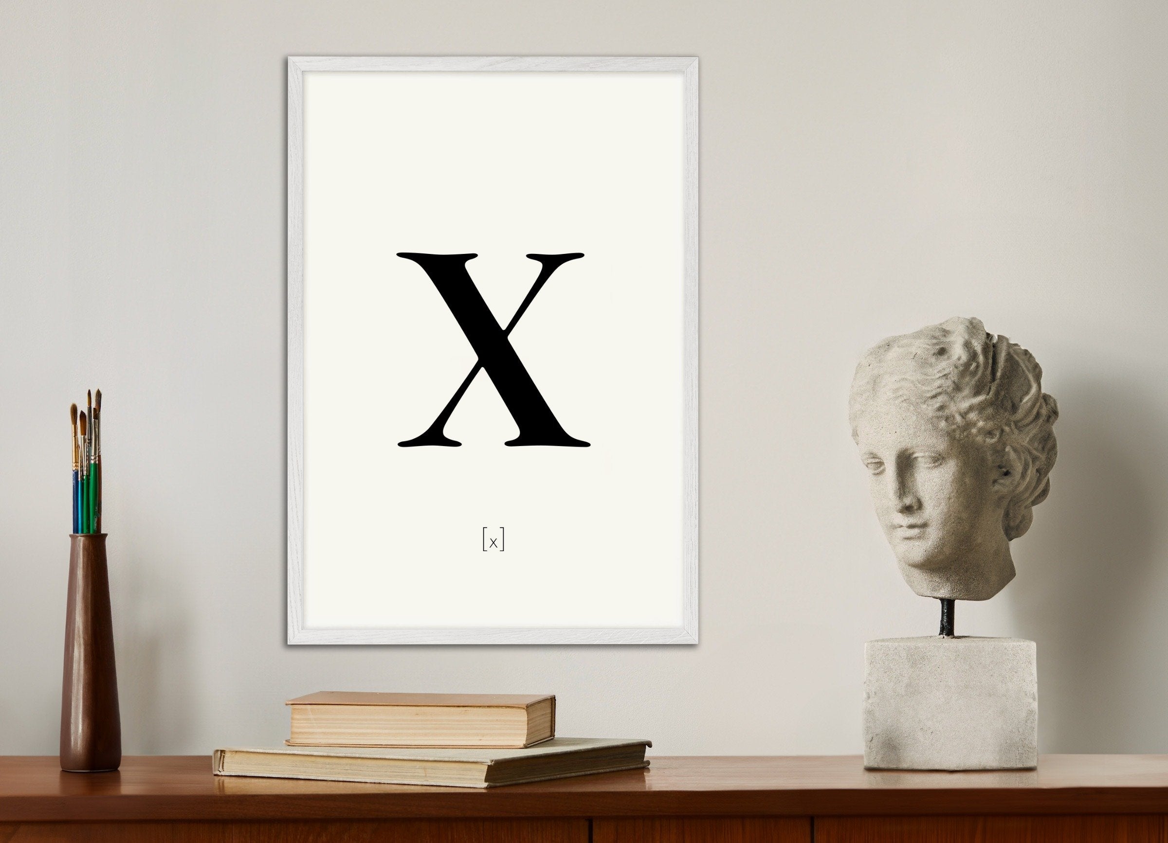 Poster of Letter X, with white wooden frame