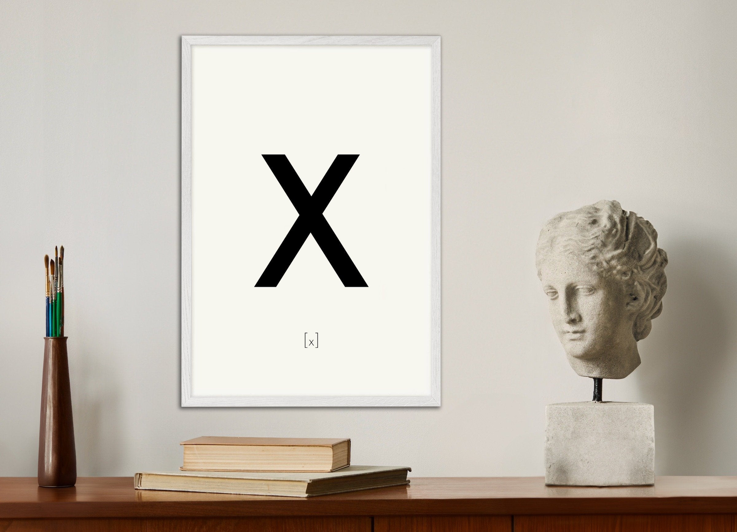 Poster of Letter X, with white wooden frame