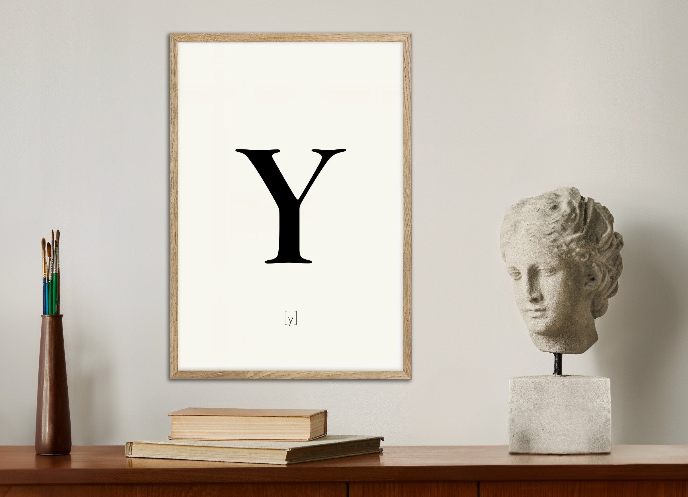 Poster of Letter Y, with natural wooden frame