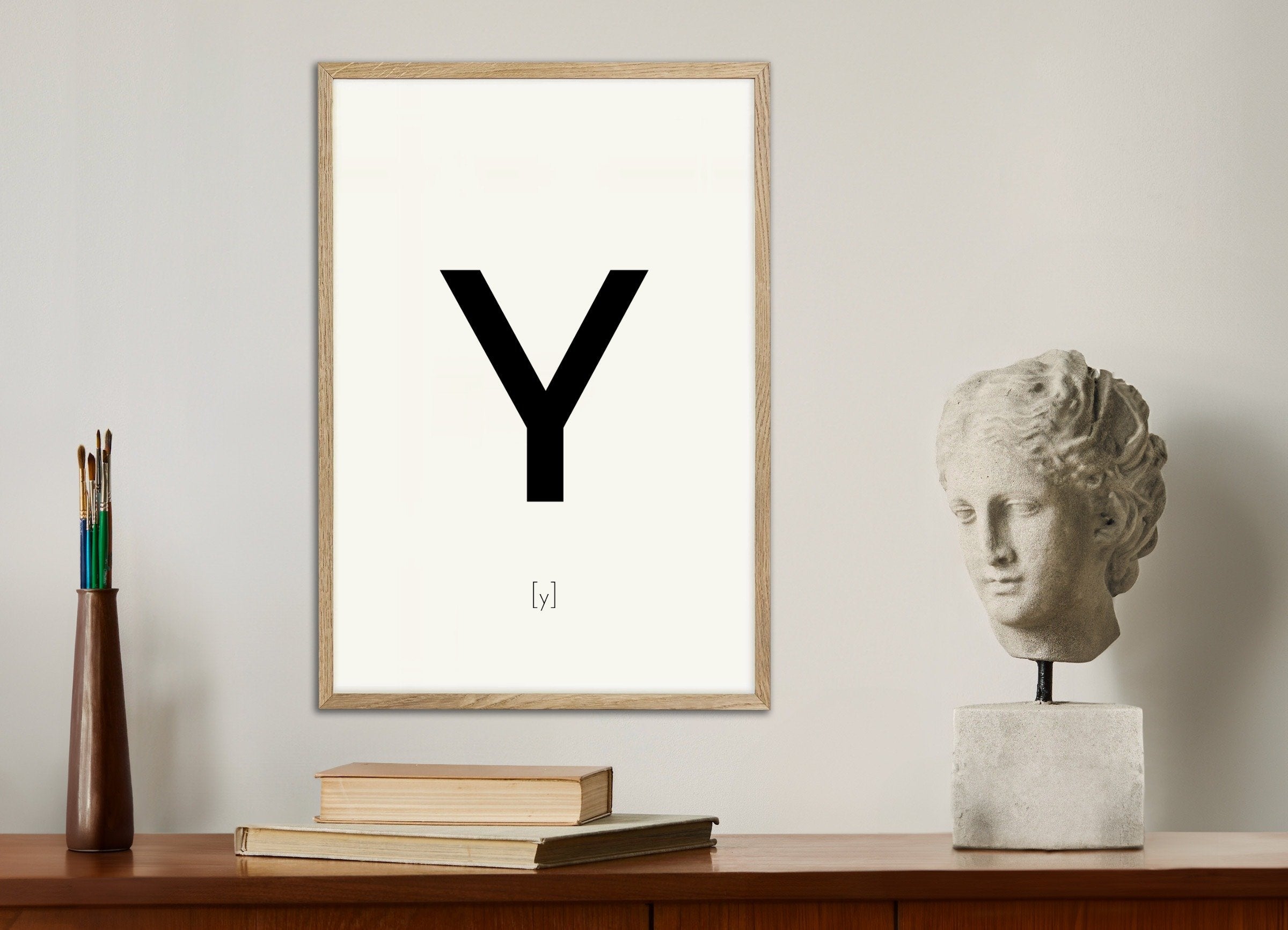 Poster of Letter Y, with natural wooden frame