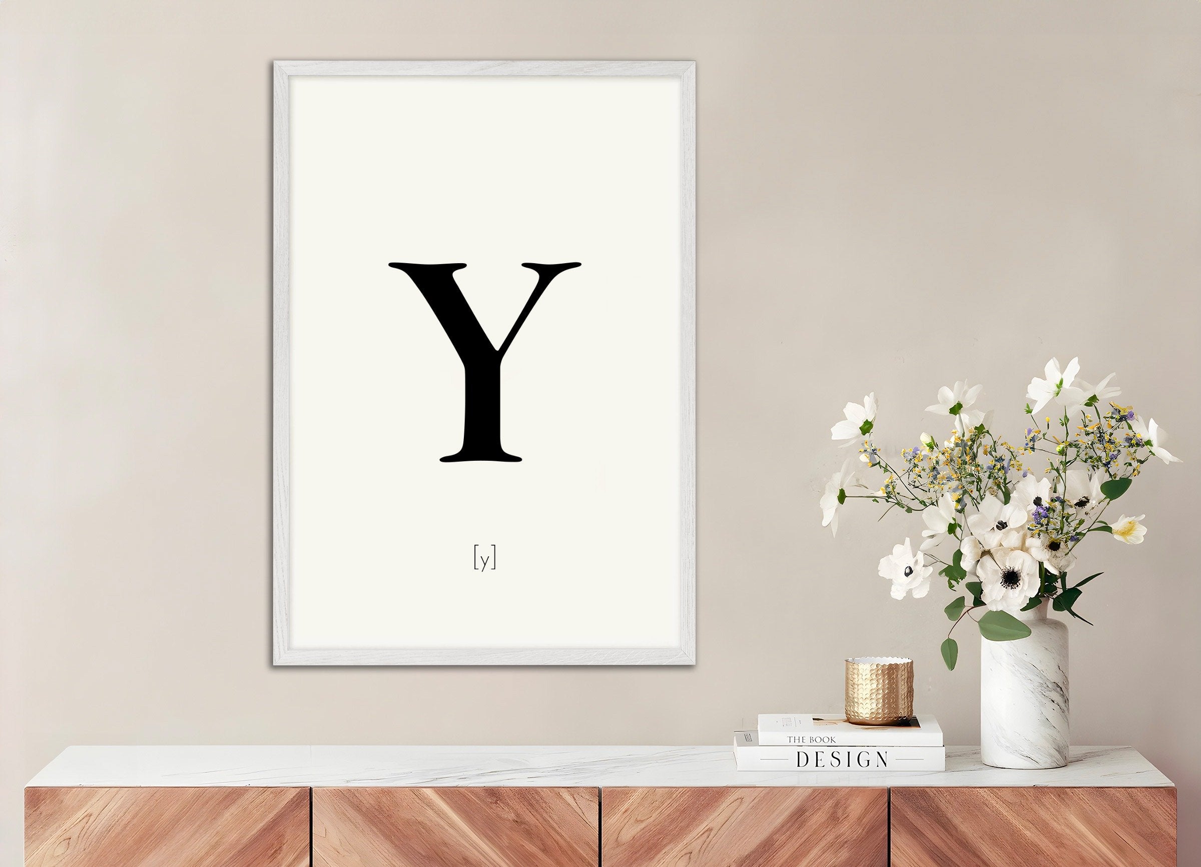 Poster of Letter Y, with white wooden frame