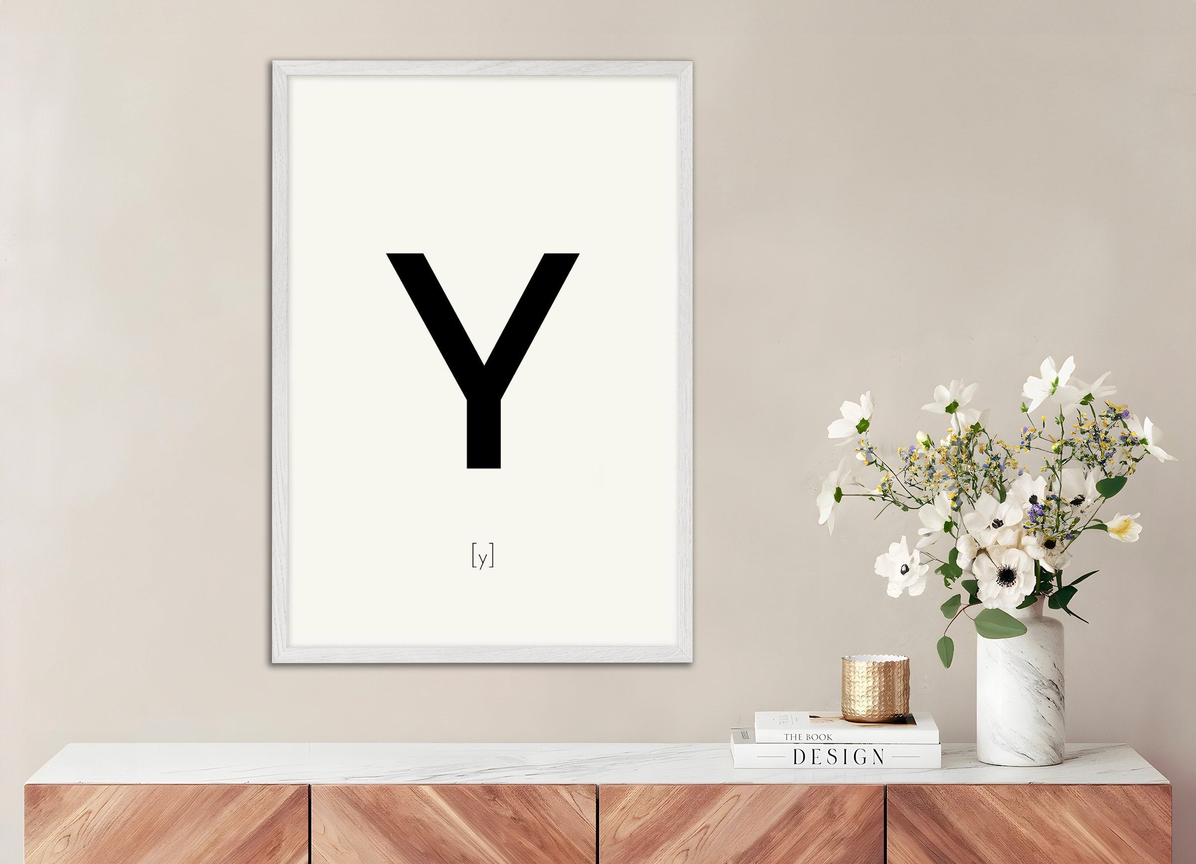 Poster of Letter Y, with white wooden frame