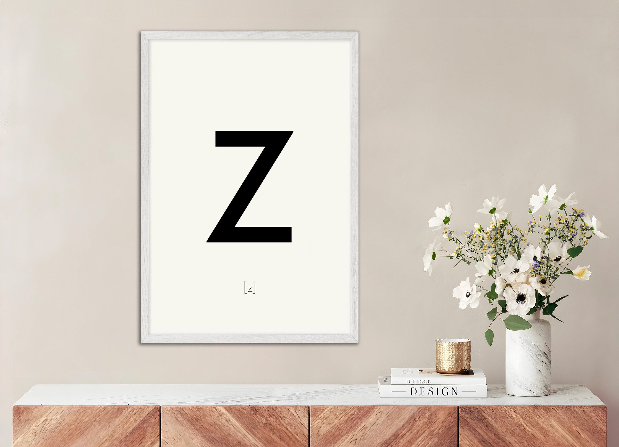 Poster of Letter Z, with white wooden frame