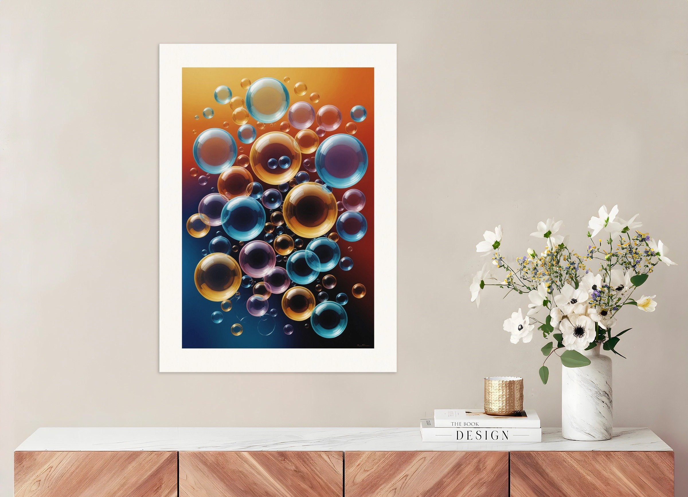 Poster of Lines and geometric figures with floating shapes, playful abstract art