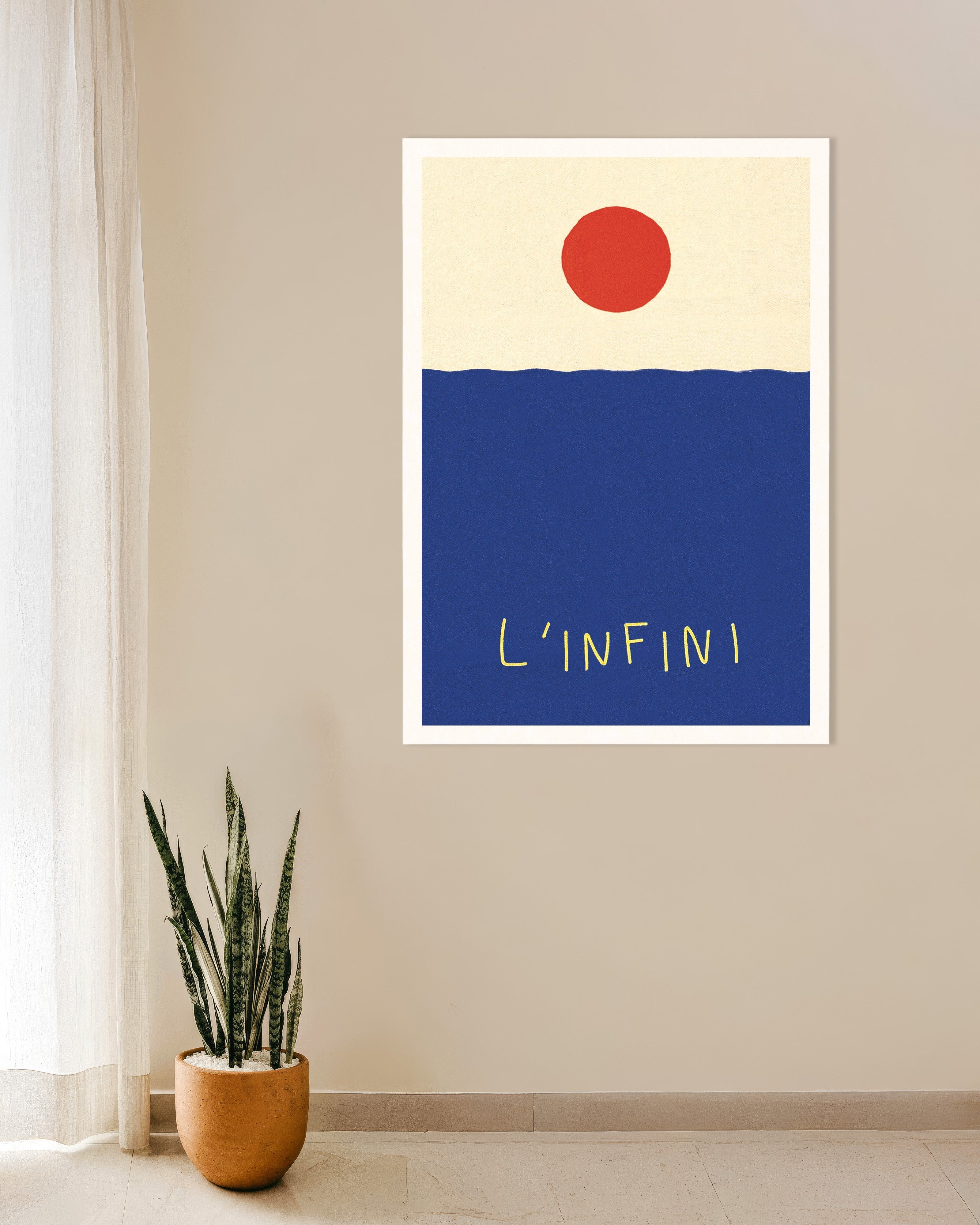 L'Infini - Red Sun and Blue Sea Minimal Art - Poster | Posterscape