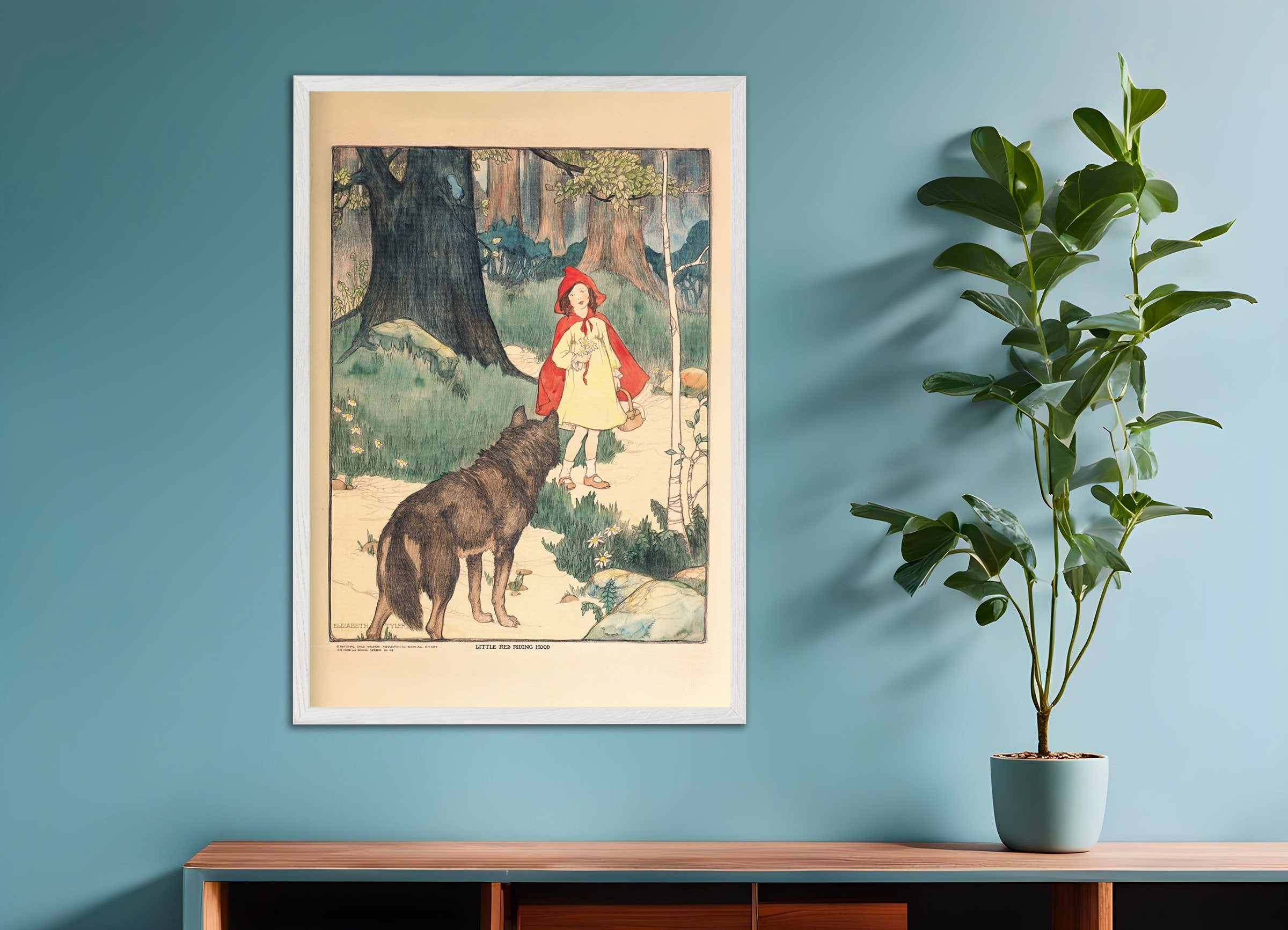 Poster of Little Red Riding Hood Poster, with white wooden frame