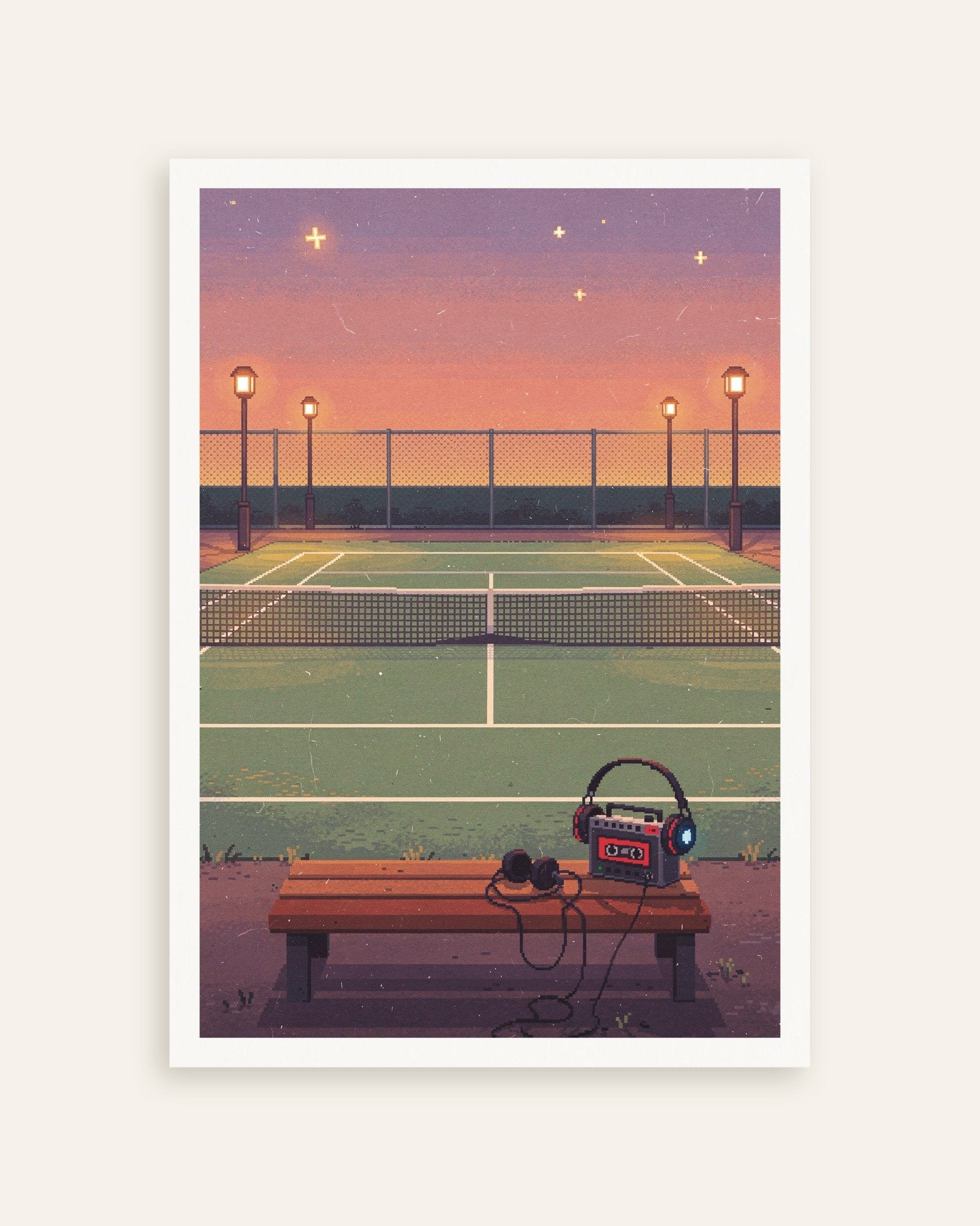 Poster of Lo-Fi Tennis Court at Dusk Pixel Art Poster, thumbnail