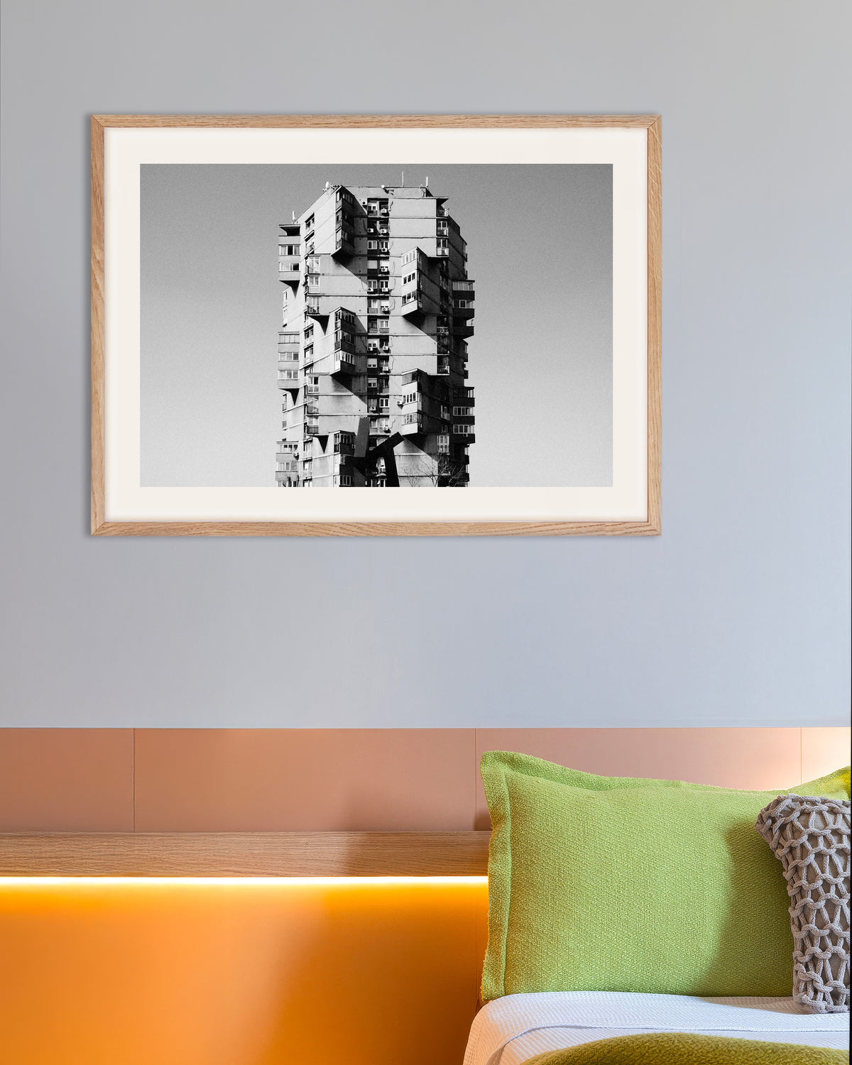 Poster of Lonely Tower With Jutting Balconies, with natural wooden frame