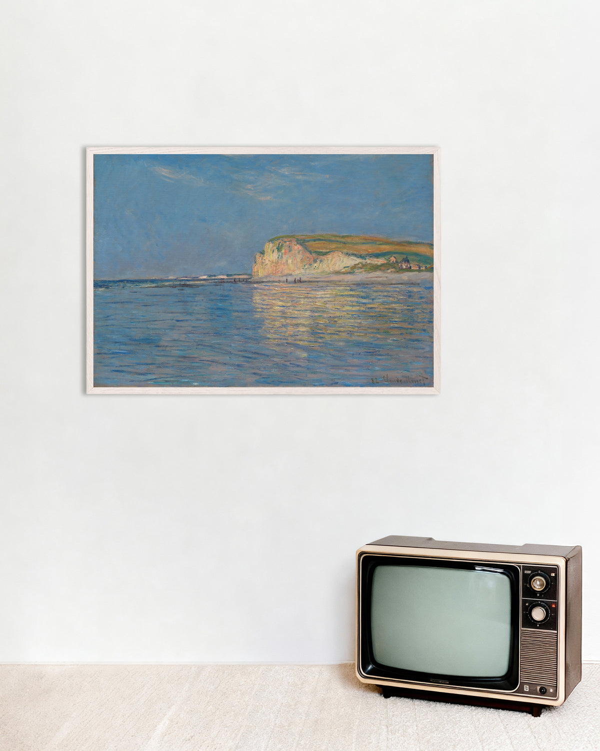 Poster of Low Tide at Pourville, near Dieppe (1882) by Claude Monet, with white wooden frame