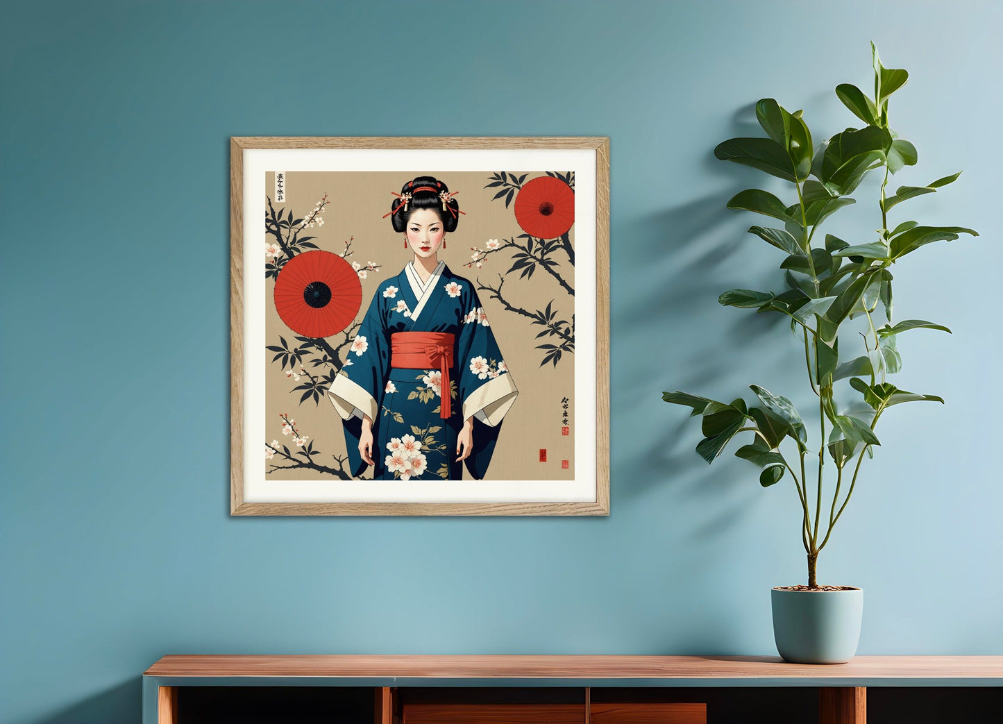 Poster of Manga with analytical realism, with natural wooden frame