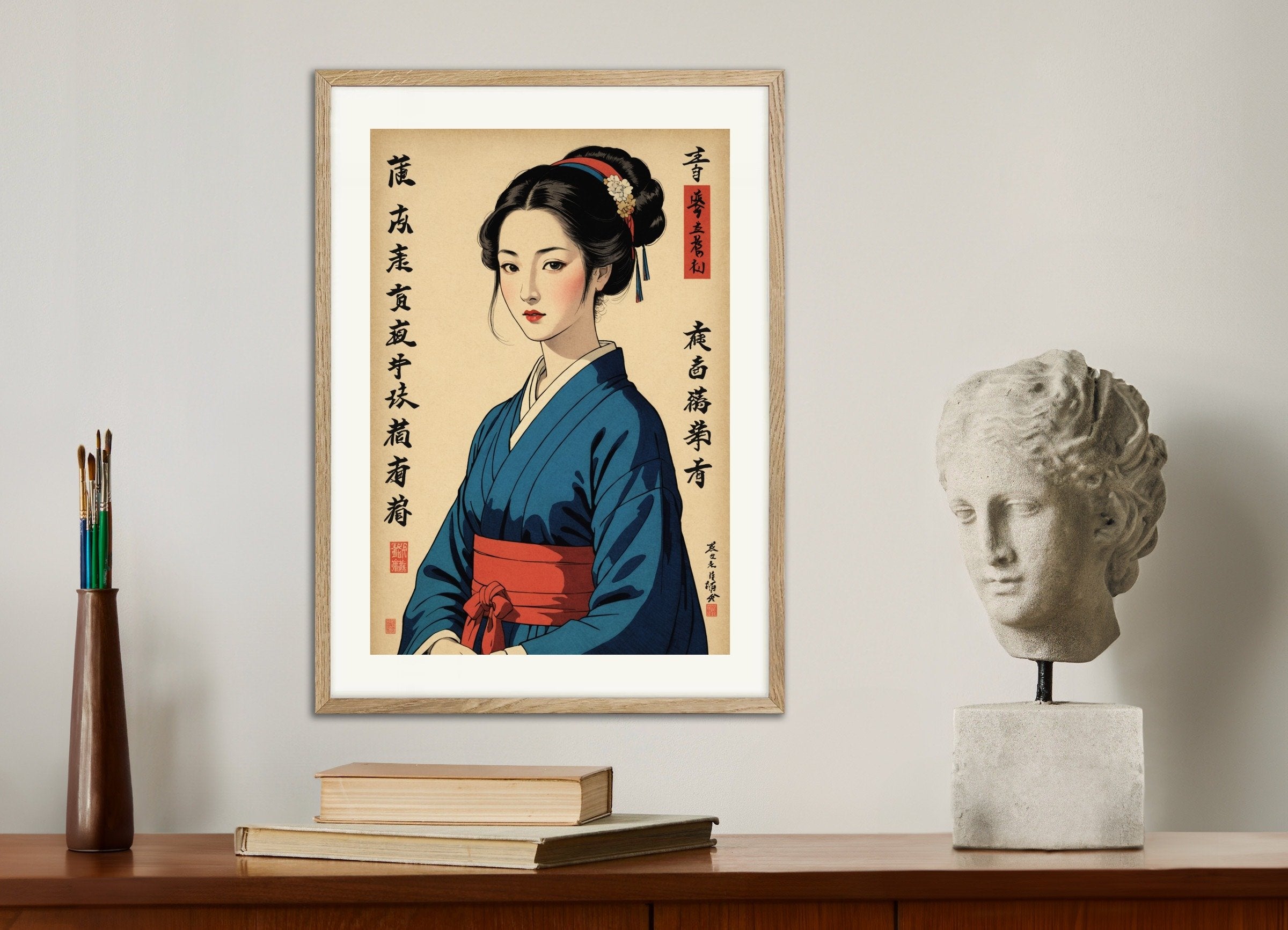 Poster of Manga with analytical realism, with natural wooden frame