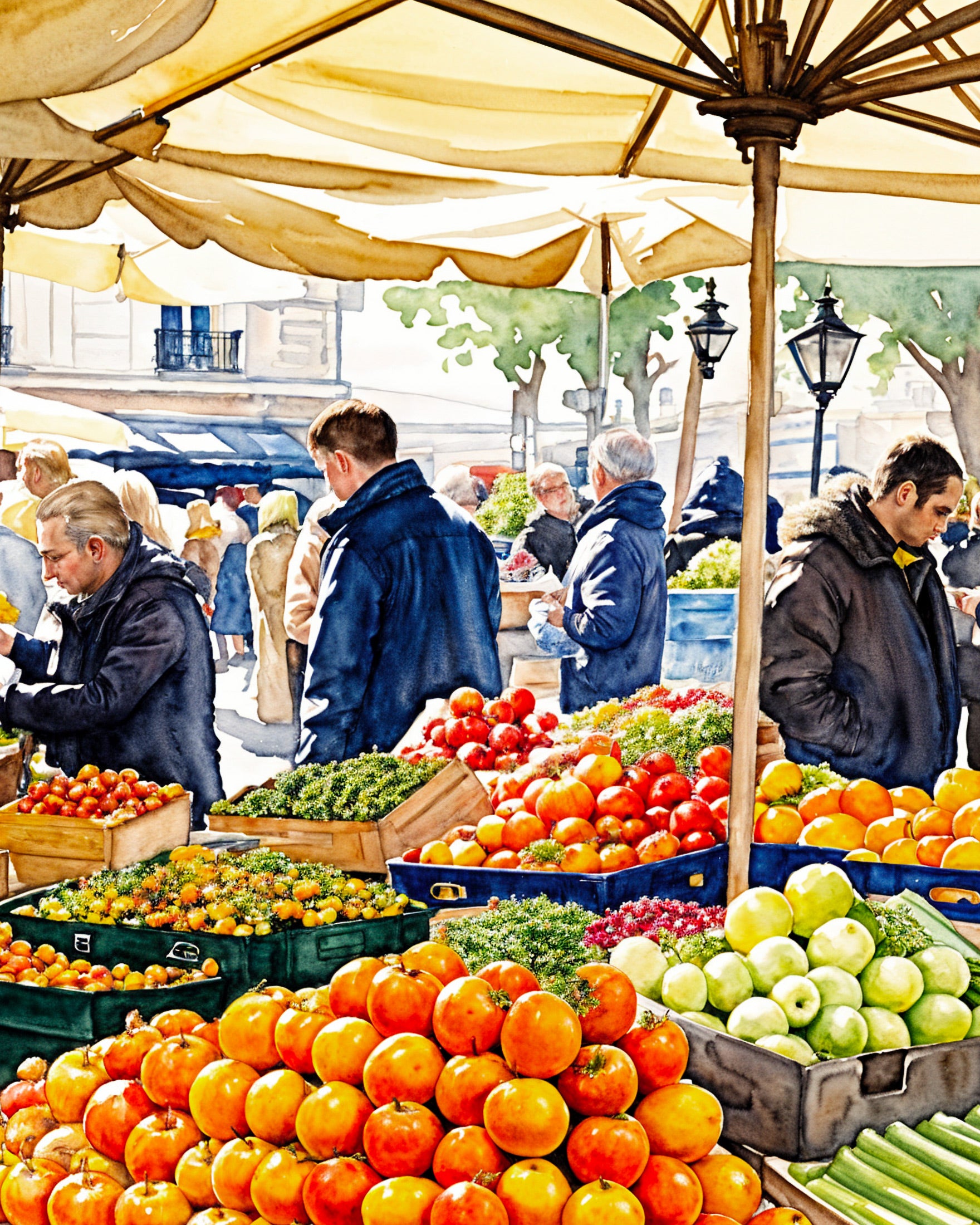 Парижский рынок, акварель - Плакат