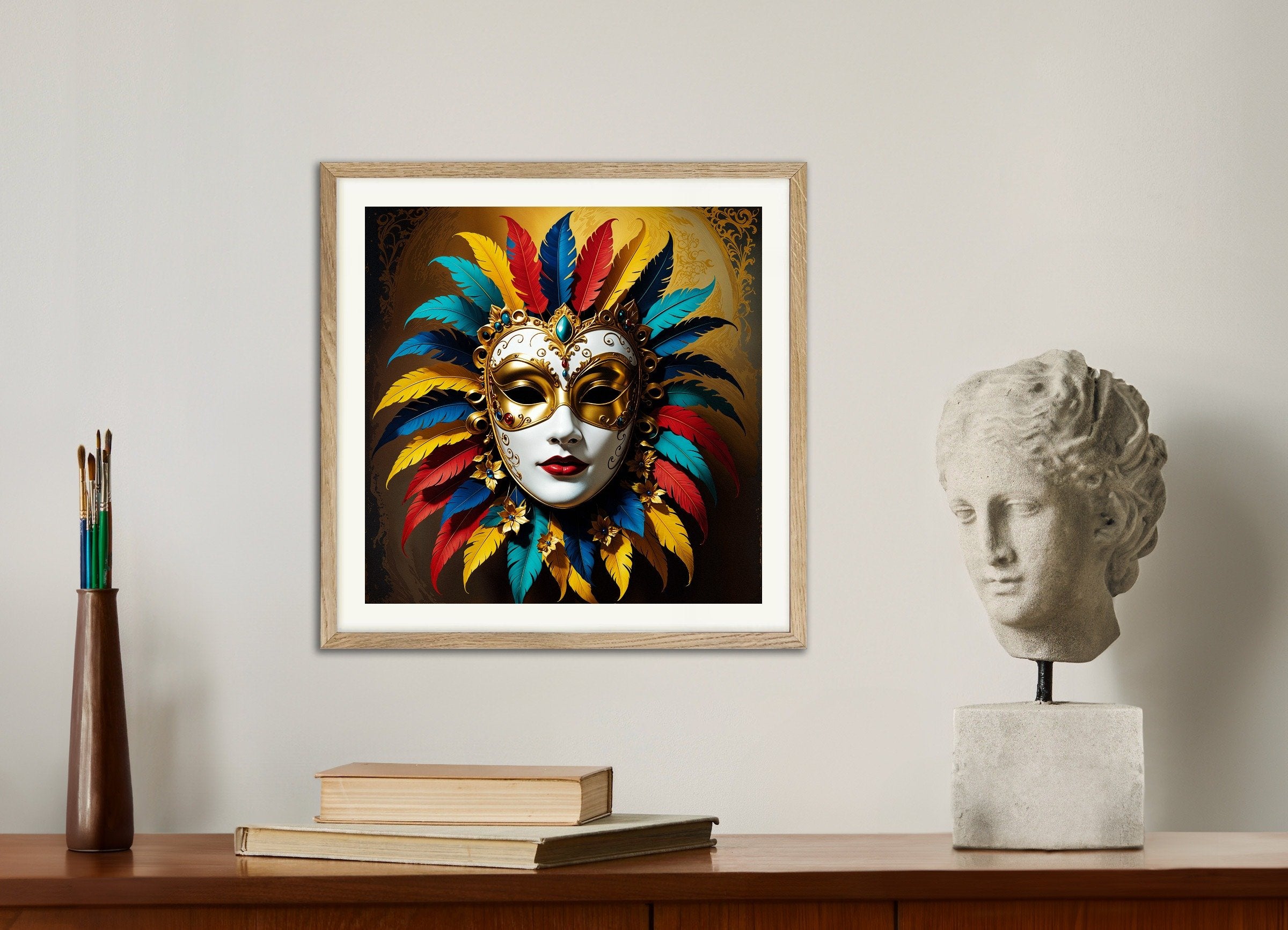 Poster of Mask of Venice - Poster, with natural wooden frame