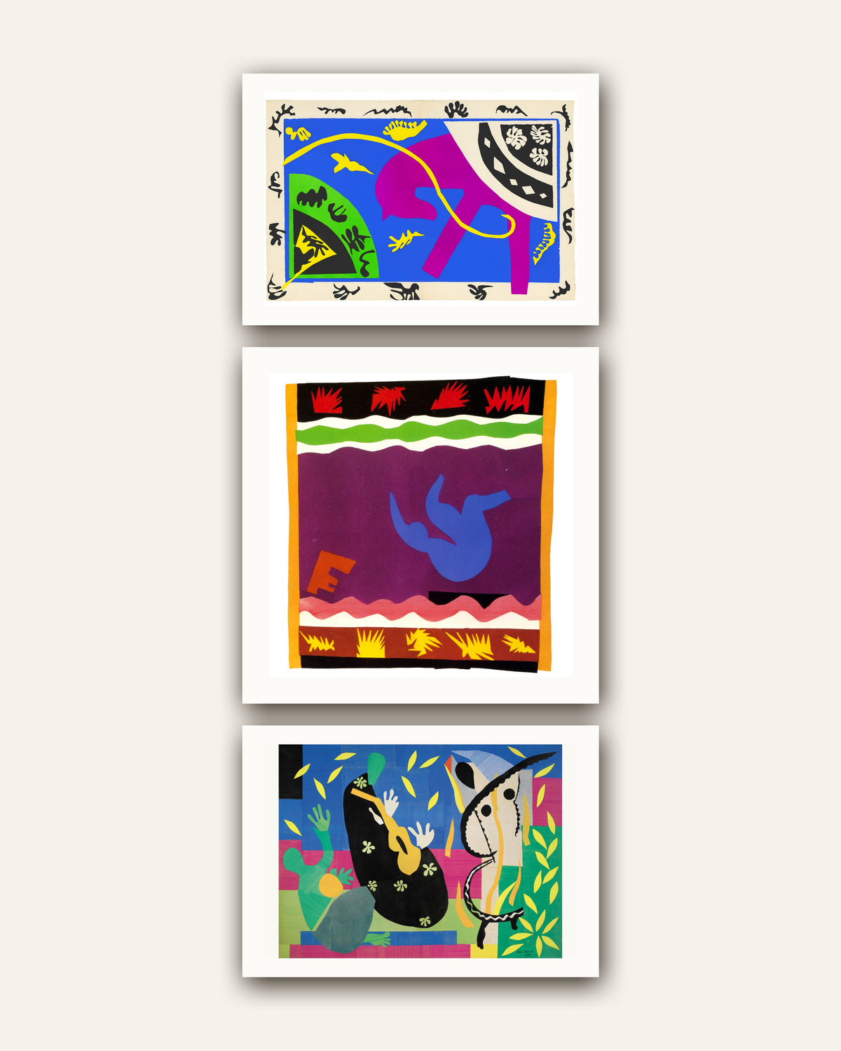 Matisse-postere, sett med 3: Hest, rytter og klovn, Kjelken, Kongens sorger, uten ramme